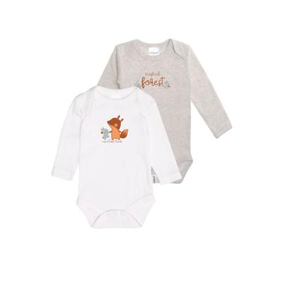 Body LILIPUT, Baby, Gr. 50/56, EURO-Größen, grau (grau, weiß), 100% Baumwolle, bedruckt, kurz, Langarm, Bodies, mit weitem Halsausschnitt