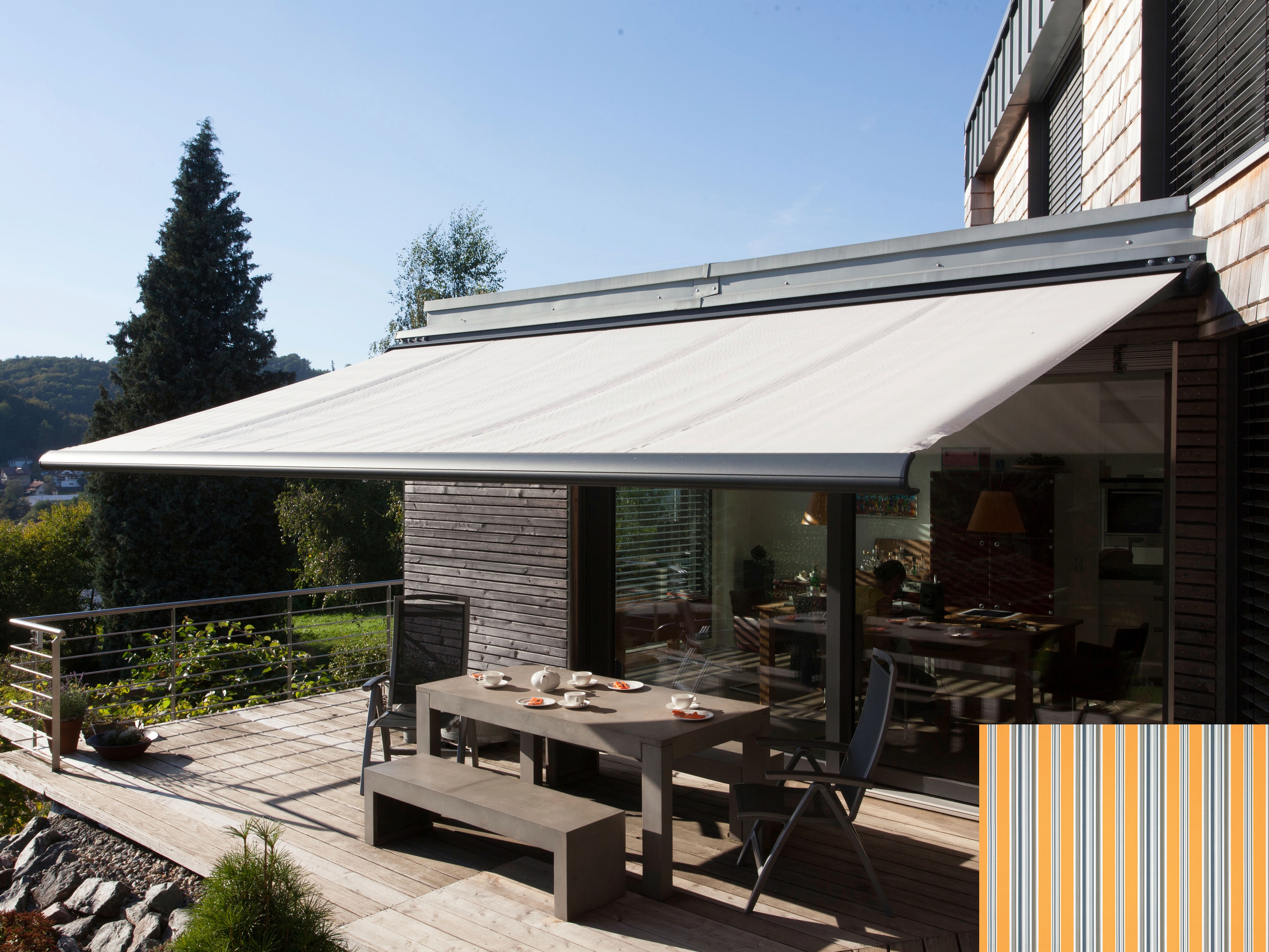 Kassettenmarkise WISMAR "Classic S-Compact", bunt (gelb, grau, blau), B:300cm, Polyacryl, Markisen, Breite: 300 cm, Ausfall: 200 cm