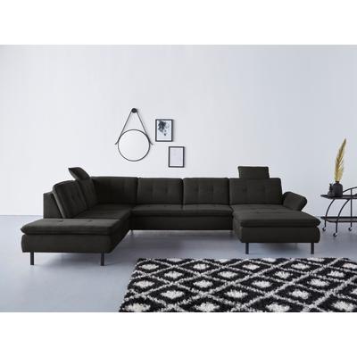 Wohnlandschaft INOSIGN "Birkholm U-Form", schwarz, B:347cm H:83cm T:226cm, 100% Polyester, Sofas, Armlehnverstellung, auch in Easy Clean Bezug - mit Wasser zu reinigen Image