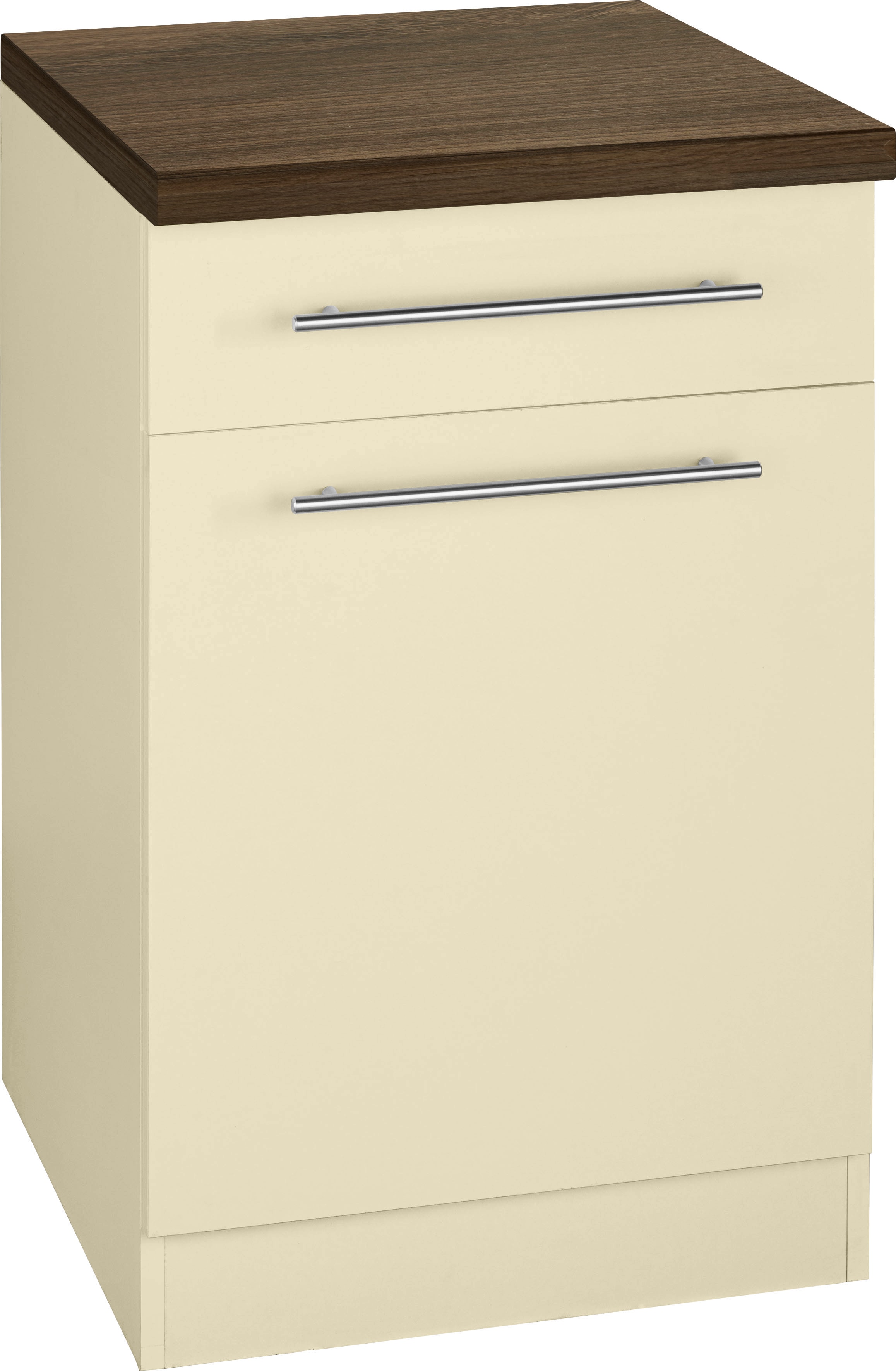 Unterschrank WIHO KÜCHEN "Unna", beige (front und korpus: magnolia, arbeitsplatte: eiche tabak), B:50cm H:85cm T:60cm, Schränke, Küchenunterschrank, 50 cm breit