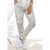 Loungehose LASCANA, Damen, Gr. 36/38, N-Gr, grau (grau, allover, gemustert), angeraute Sweatware, Obermaterial: 50% Baumwolle, 50% Polyester, geblümt, casual, bequem knöchellang, Hosen, mit floralem Alloverdruck, Loungewear