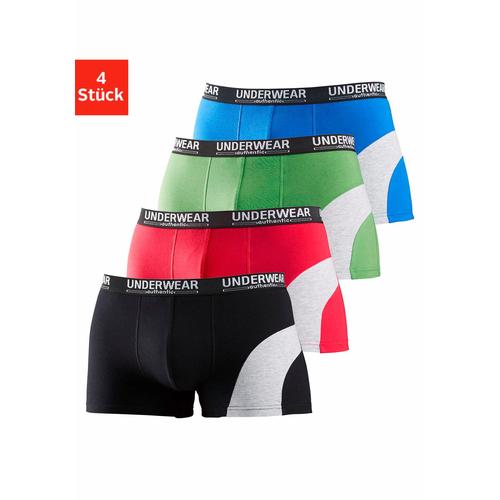 Boxer AUTHENTIC UNDERWEAR Gr. 5 (M), bunt (schwarz, rot, grün, blau) Herren Unterhosen mit kontrastfarbenen Einsatz