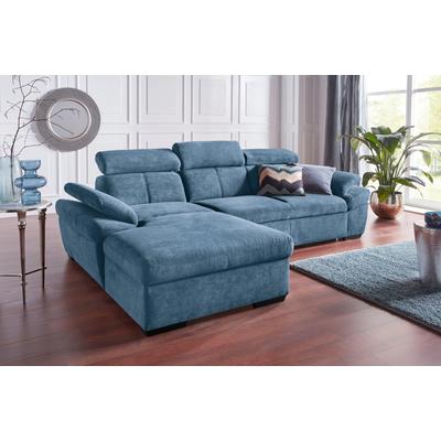Ecksofa EXXPO - SOFA FASHION "Salerno, inkl. Kopf- und Armteilverstellung, elegant & bequem, L-Form", blau (denim), B:280cm H:77cm T:170cm, Sofas, wahlweise mit Bettfunktion und Bettkasten, tolle Detailverarbeitung Image