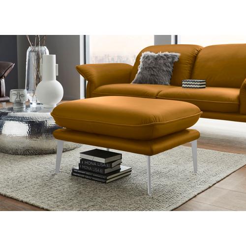 „Hocker W.SCHILLIG „“sherry““ Gr. B/H/T: 82 cm x 42 cm x 62 cm, Longlife Xtra-Leder Z69, gelb (kurkuma z69) W. Schillig German Design Award 2018, Winkelfüße in Chrom glänzend, Breite 82 cm“