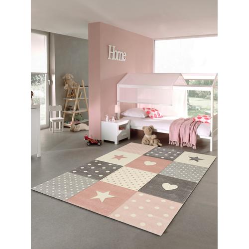 "Kinderteppich MERINOS ""Pastel Kids 20339"" Teppiche Gr. B/L: 160 cm x 230 cm, 13 mm, 1 St., grau (grau, rosa) Kinder Kinderzimmerteppiche"