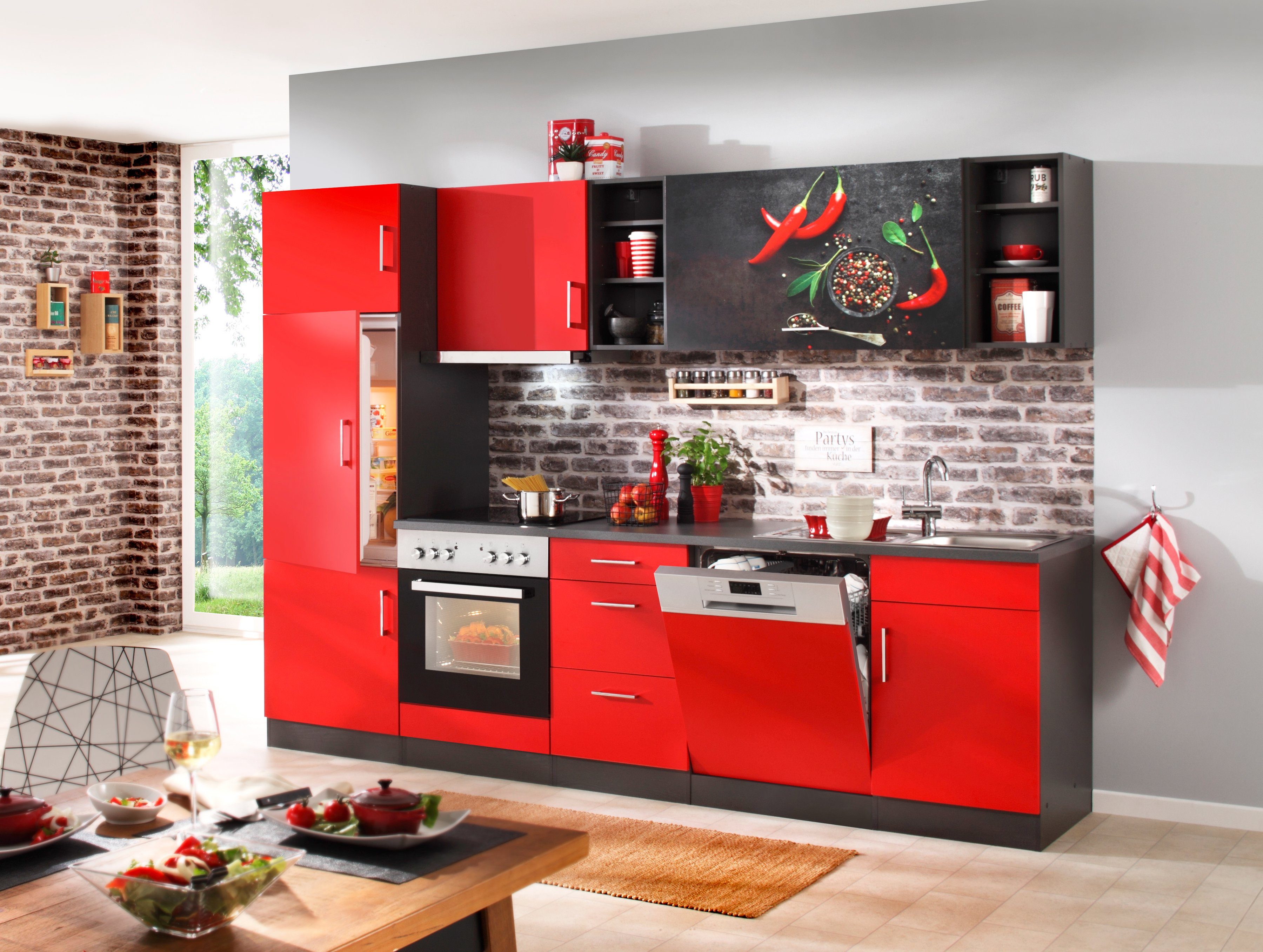 Spülenschrank KOCHSTATION "KS-Paris", grau (rot, anthrazit), B:110cm H:85cm T:60cm, Holzwerkstoff, Schränke Image