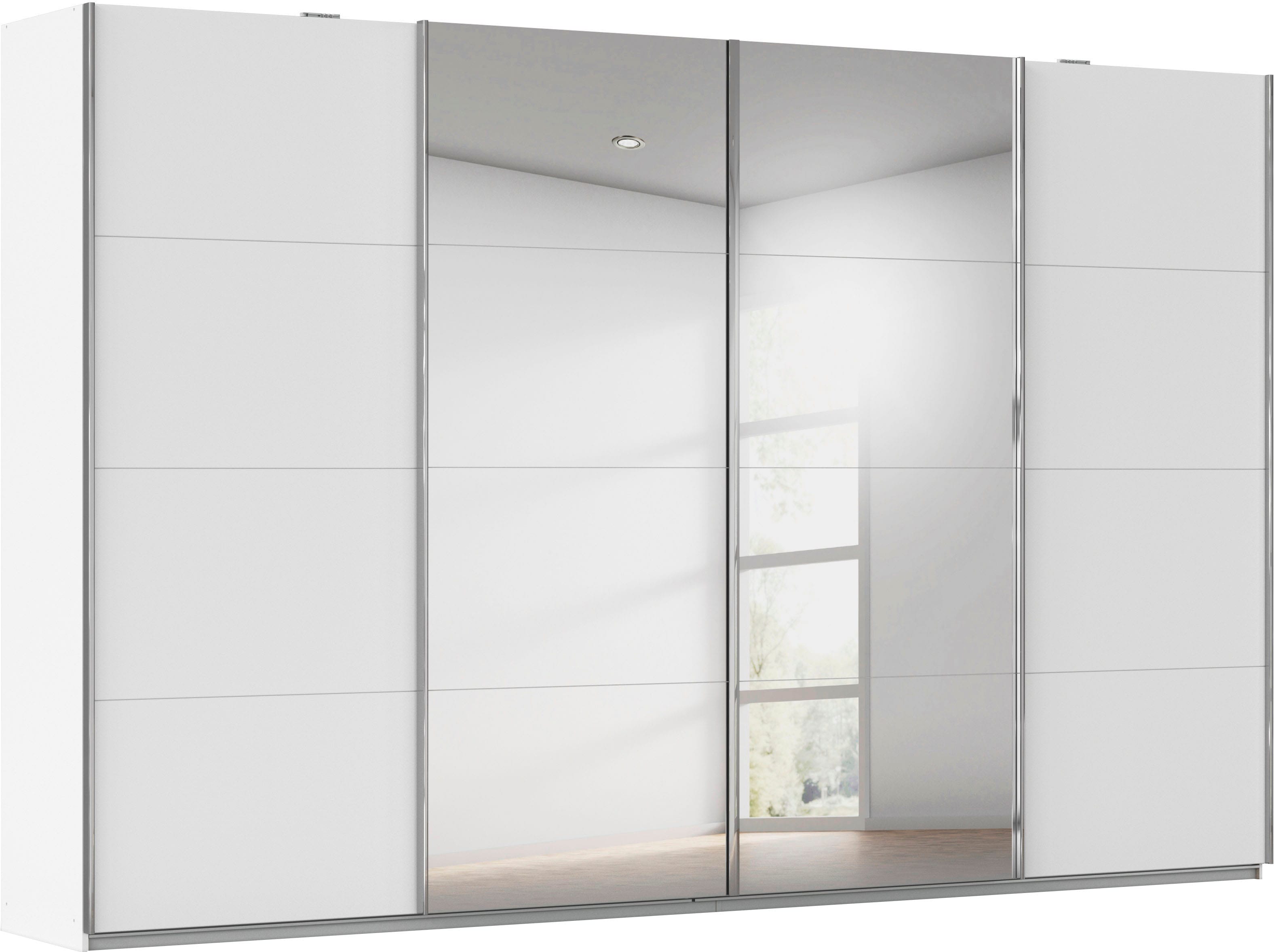 Schwebetürenschrank RAUCH "Kleiderschrank Schrank Garderobe Wäscheschrank Ankleide SYNCRONO", weiß (weiß, spiegel), B:361cm H:230cm T:62cm, Holzwerkstoff, Schränke, Schwebetürenschrank, Mitteltüren mit praktischer Synchron-Öffnung MADE IN GERMANY Image