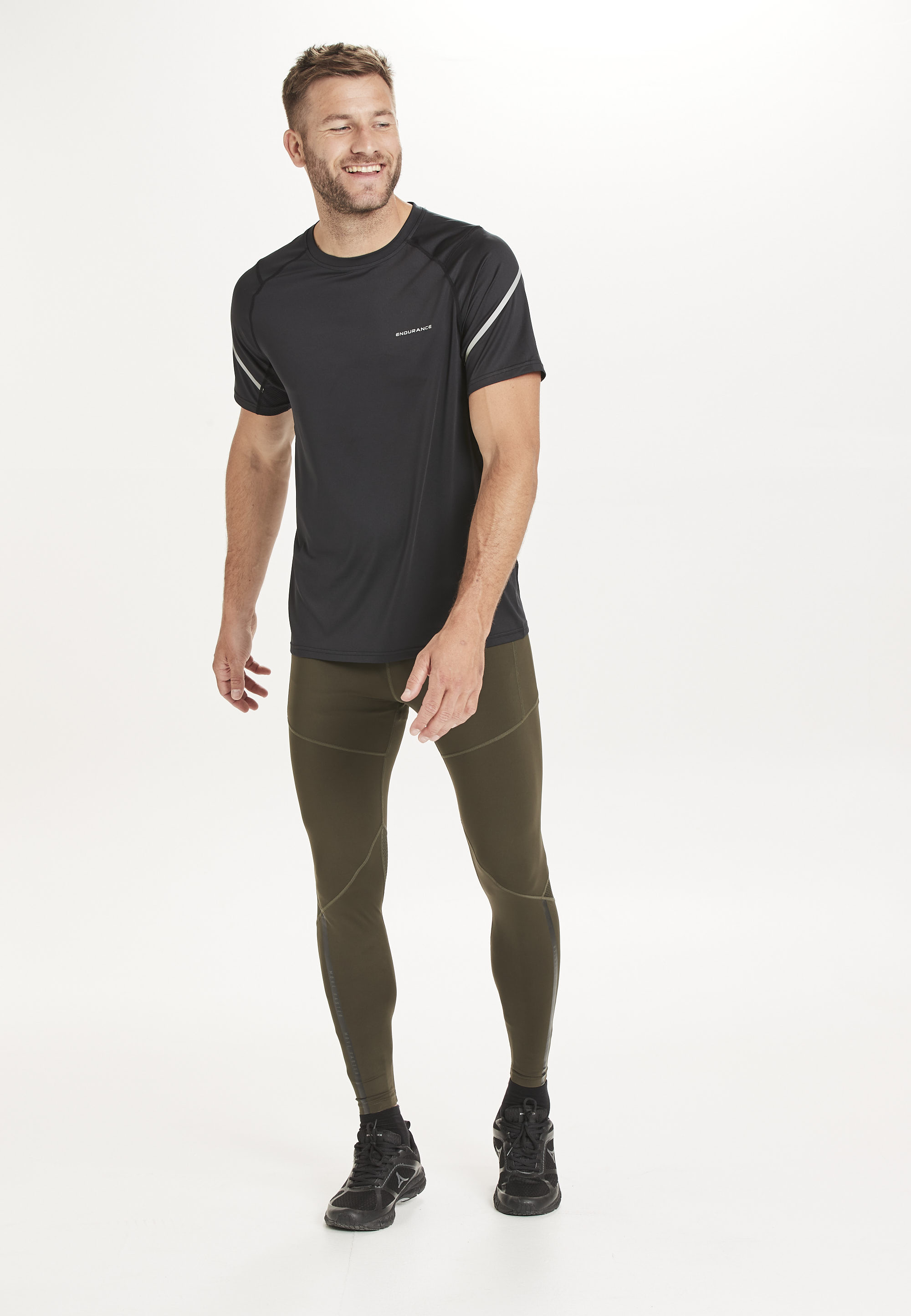 Funktionstights ENDURANCE "SAMIEN", Herren, Gr. S, EURO-Größen, grün (olivgrün), 72% Nylon, 28% Elasthan, mehrfarbig, lang, Hosen, mit reflektierenden Elementen