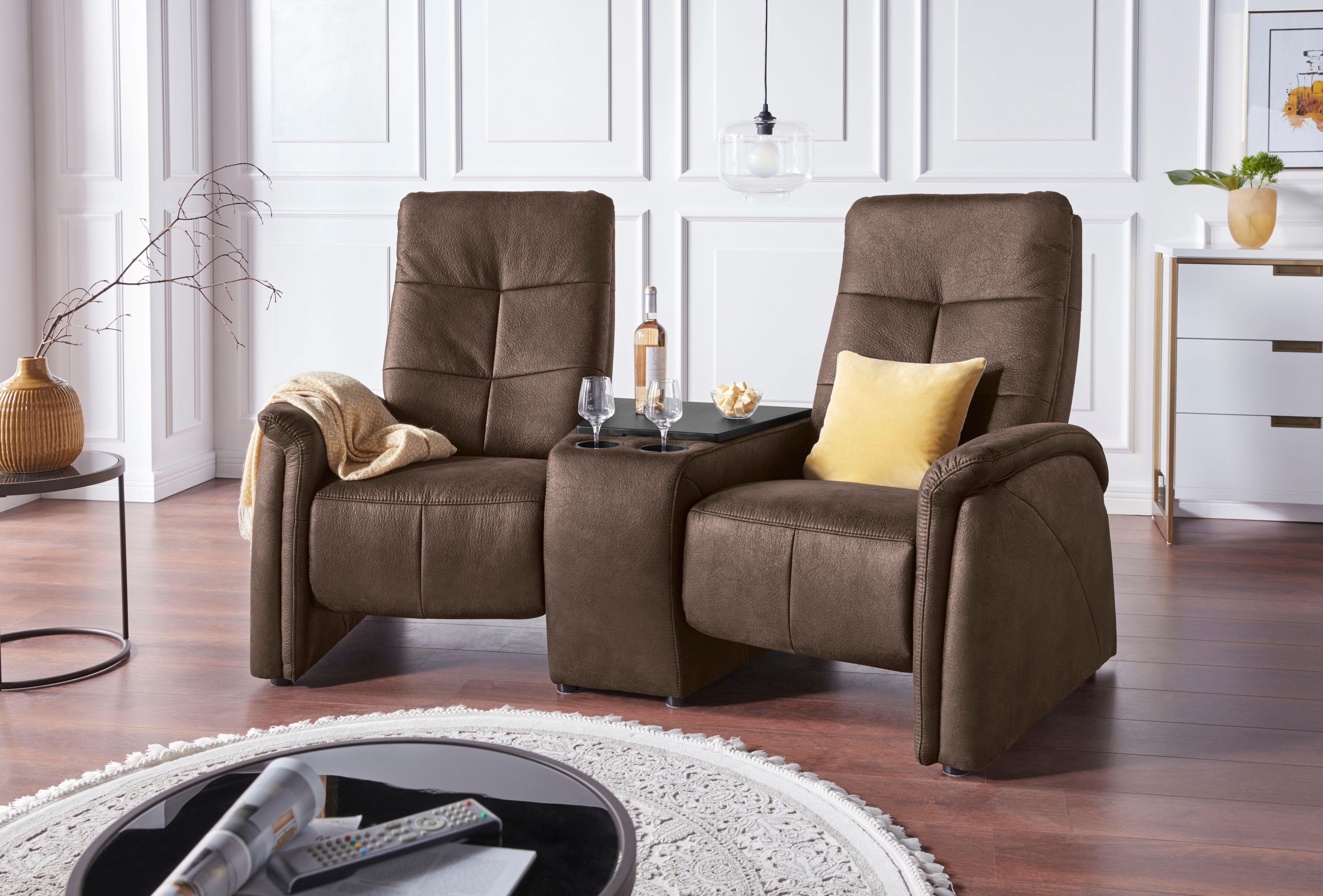 2-Sitzer EXXPO - SOFA FASHION "Tivoli, Kinosofa mit Relaxfunktion, mit Ablagetisch und Stauraum", braun, B:207cm H:109cm T:152cm, Sofas, bequem und komfortabel