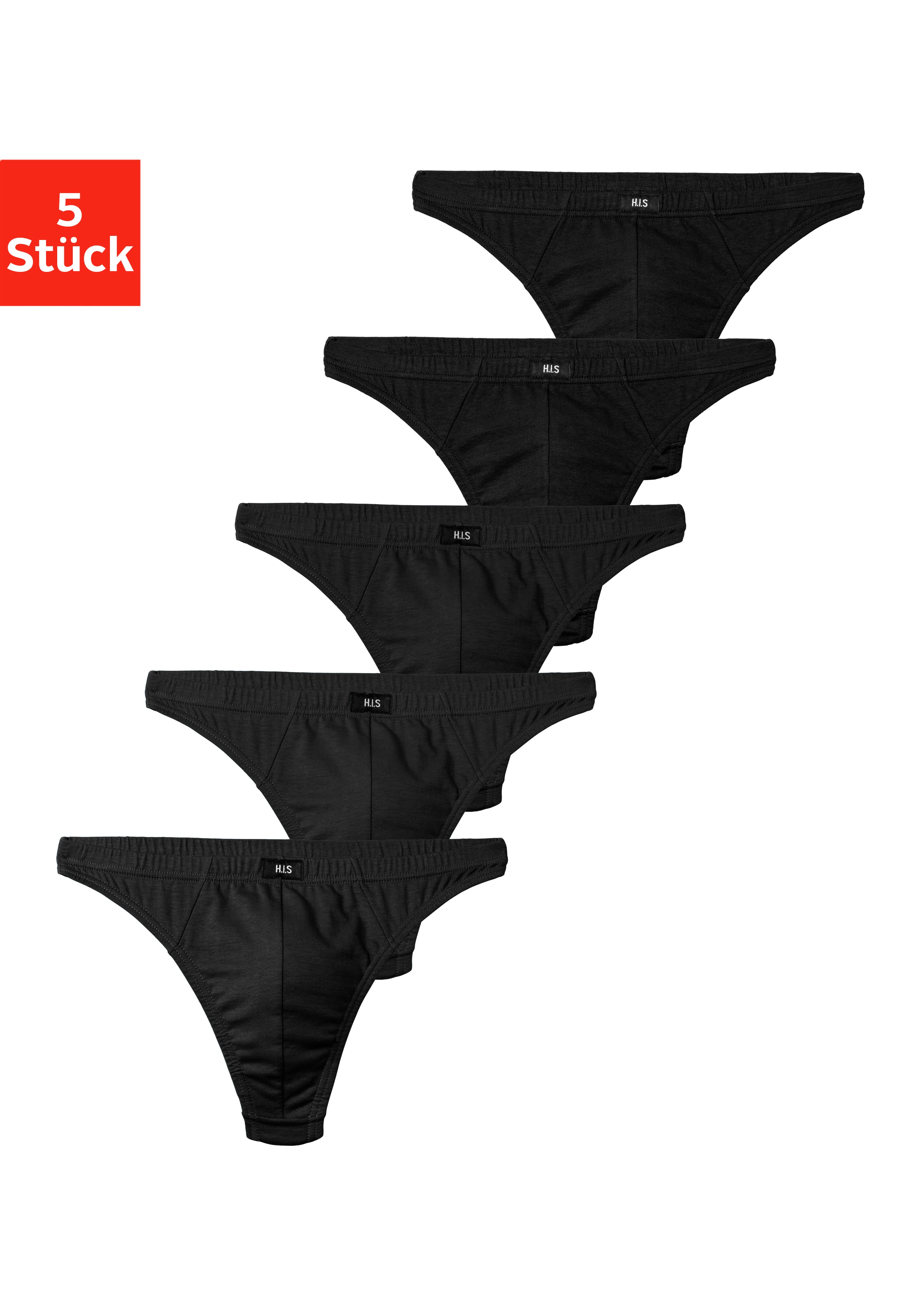 String H.I.S "Herren Unterhose", Damen, Gr. 3 (XS), 5 Stk., schwarz, Jersey, Obermaterial: 95% Baumwolle, 5% Elasthan, unifarben, körpernah, Unterhosen String, in Baumwollstretch-Qualität