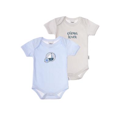 Body LILIPUT "Ocean Lover", Baby, Gr. 62/68, EURO-Größen, blau (hellblau, grau), 100% Baumwolle, bedruckt, gestreift, kurz, Rundhals, Kurzarm, Bodies, im 2er-Pack mit süßen Ozean-Motiven Image