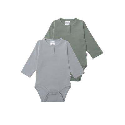 Langarmbody LILIPUT, Baby, Gr. 74/80, EURO-Größen, blau (blau, grün), 95% Baumwolle, 5% Polyester, unifarben, kurz, Rundhals, Langarm, Bodies, mit Druckknöpfen im Schritt