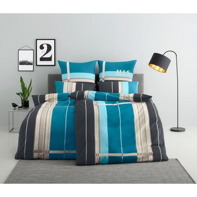 Bettwäsche H.I.S "Golfi in Gr. 135x200 oder 155x220 cm", blau, B/L: 135cm x 200cm, , Linon, B/L: 80cm x 80cm, Linon, Obermaterial: 100% Baumwolle, Bettwäsche, Bettwäsche aus Baumwolle, sportliche Bettwäsche mit Streifen Image
