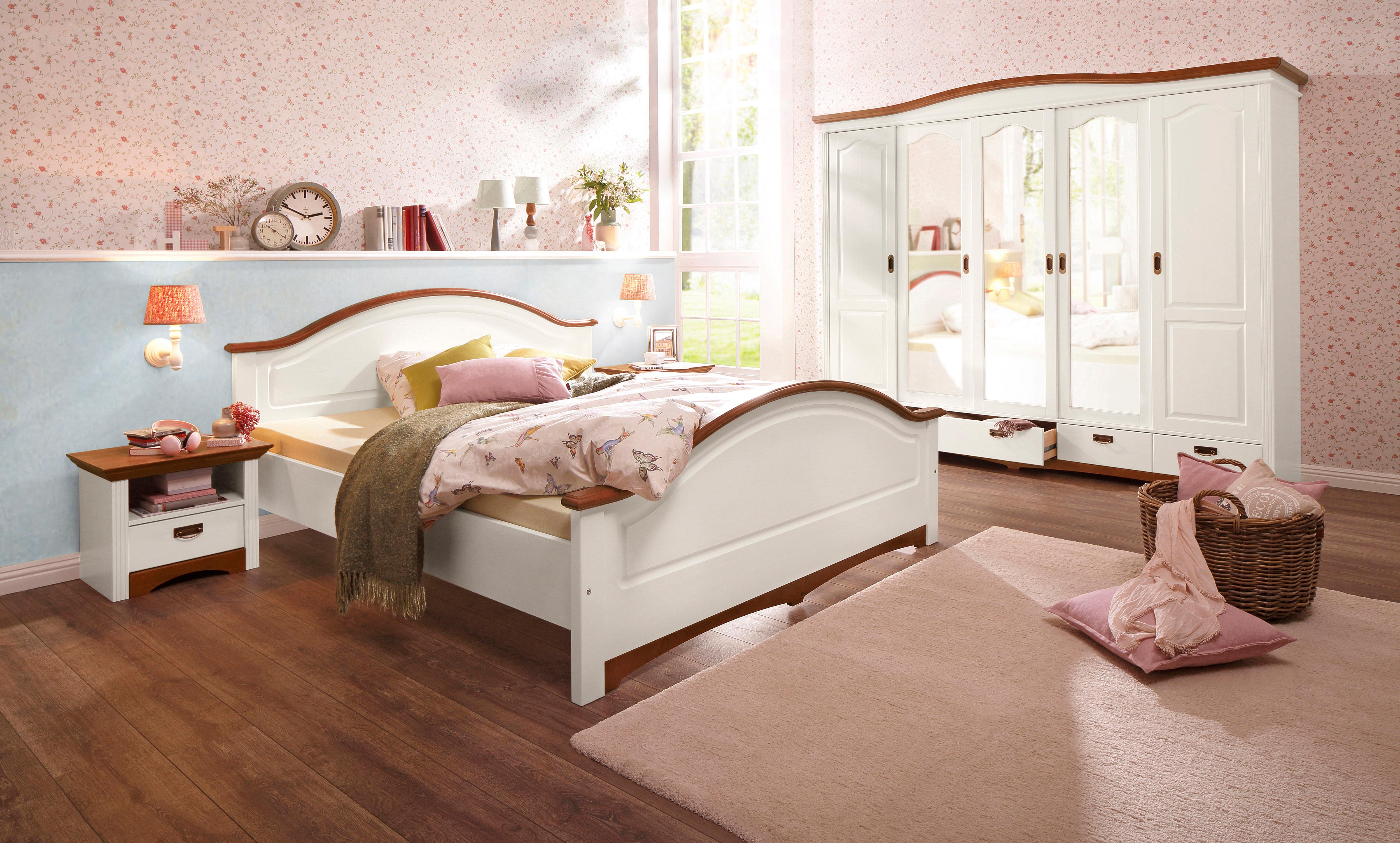 Massivholzbett OTTO HOME "Konrad, hohe Belastbarkeit FSC zertifiziertes Massivholz", weiß (weiß, kirschbaumfarben), B:140cm L:200cm, Betten, Massivholzbett, aus massivem Kiefernholz, FSC-zertifiziert, INKLUSIVE Rollrost