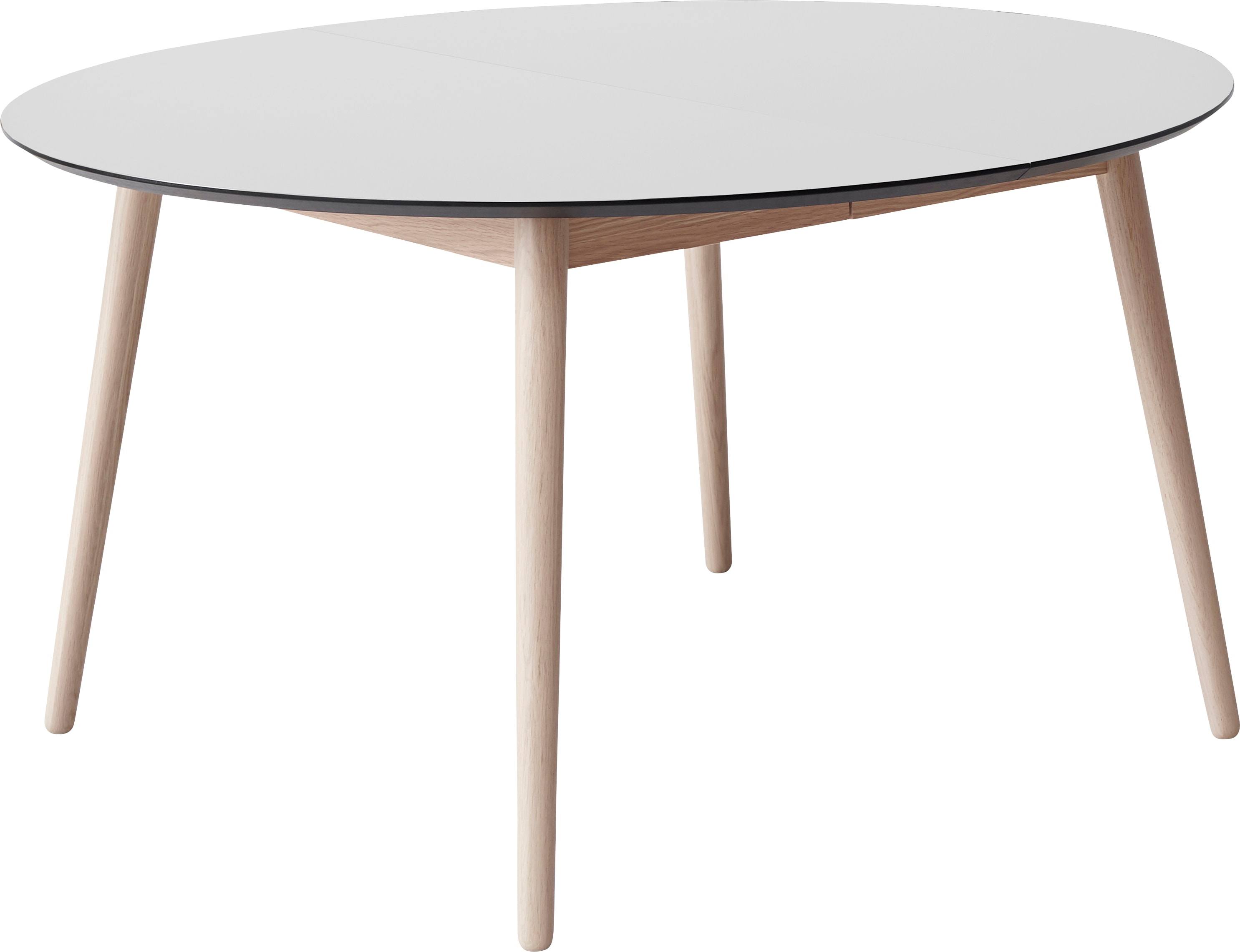 Esstisch HAMMEL FURNITURE "Meza Designtisch mit Auszugsfunktion und 2 Einlegeplatten", weiß (weiß, naturfarben), B:135cm H:73,5cm T:135cm, Tischplatte: Weiß laminat (MDF-Kante natur), Gestell: Gestell: Weiß pigmentierte Eiche matt Lack...