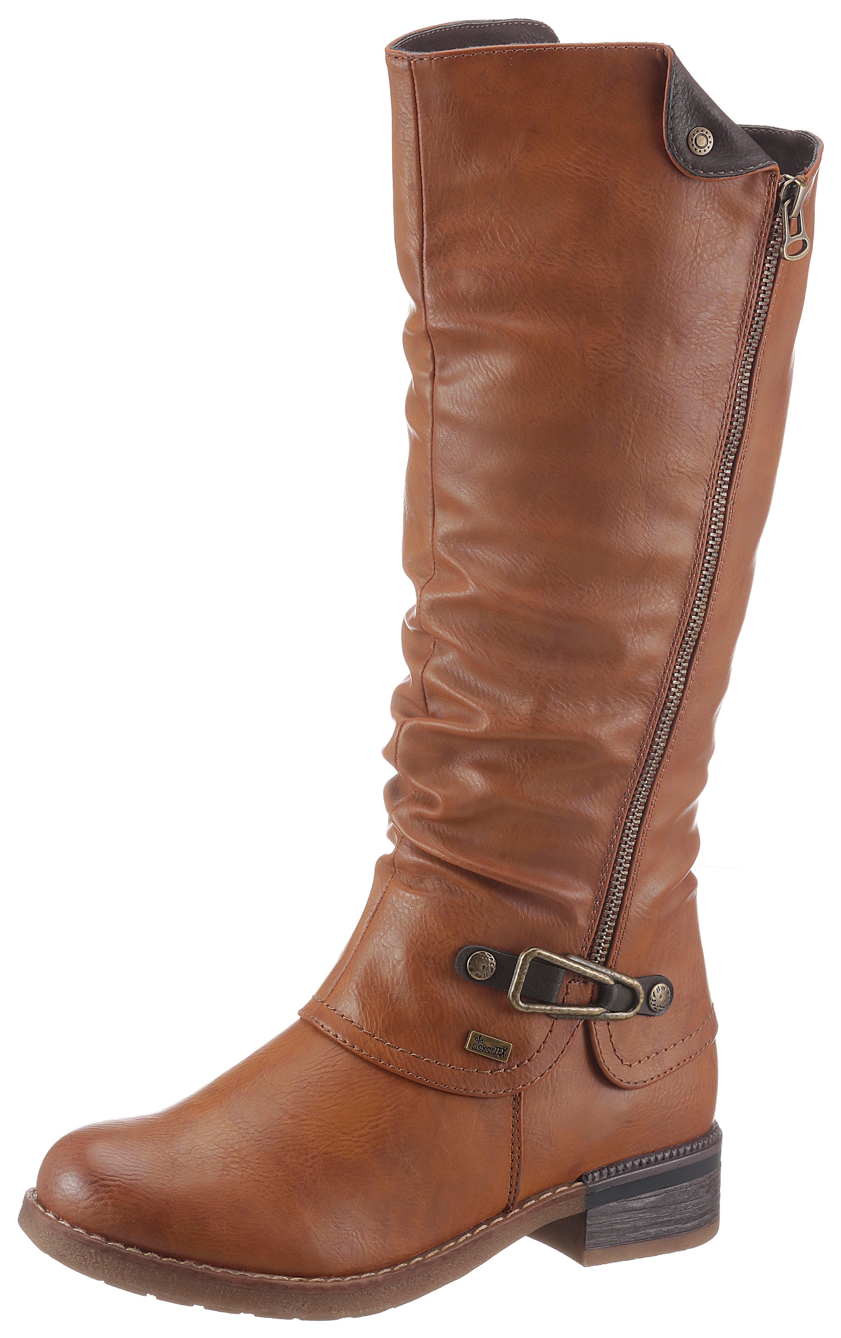 Stiefel RIEKER, Damen, Gr. 37, Varioschaft, braun (cognac, used), Lederimitat, used, Klassisch, Schuhe Damenschuh Stiefel Reißverschlussstiefel Winterstiefel, Winterstiefel, Blockabsatz, mit Tex Membran, Varioschaft