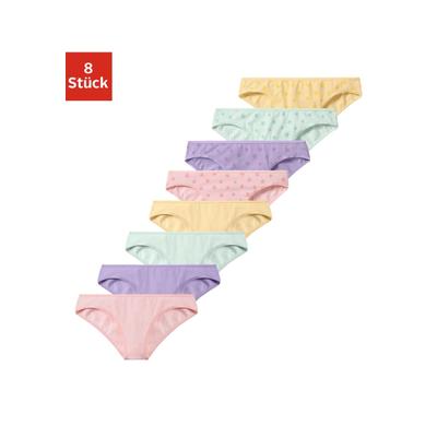 Bikinislip PETITE FLEUR, Kinder, Gr. 98/104, bunt (gelb, lila, mint, rosa), Jersey, Obermaterial: 95% Baumwolle, 5% Elasthan, bedruckt, unifarben, Unterhosen, mit Sternen-Print und unifarben Image