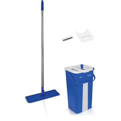 Bodenwischer-Set MEDIASHOP "Livington Touchless Mop", blau, Kunststoff, Aluminium, Haushaltsreinigungs-Sets, Bodenwischsystem, inkl. Doppeleimer und Mikrofaserpad, 2,7 Liter Image