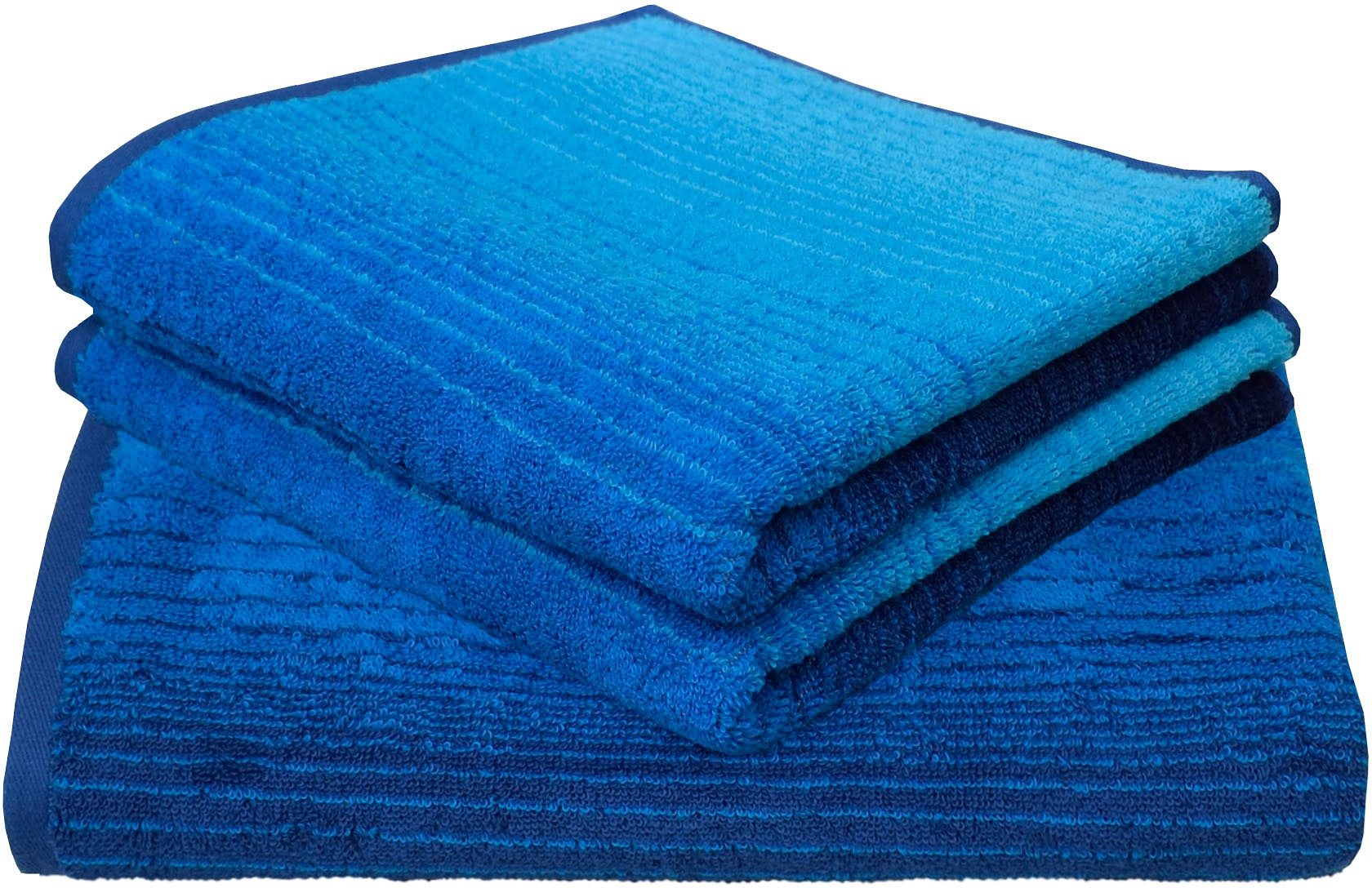 Handtuch Set DYCKHOFF "Colori", blau, 3 Stk., Walkfrottee, Obermaterial: 100% Baumwolle, Handtuch-Sets, 2 Handtücher & 1 Duschtuch,100% Bio Baumwolle, 450 g/m² Image