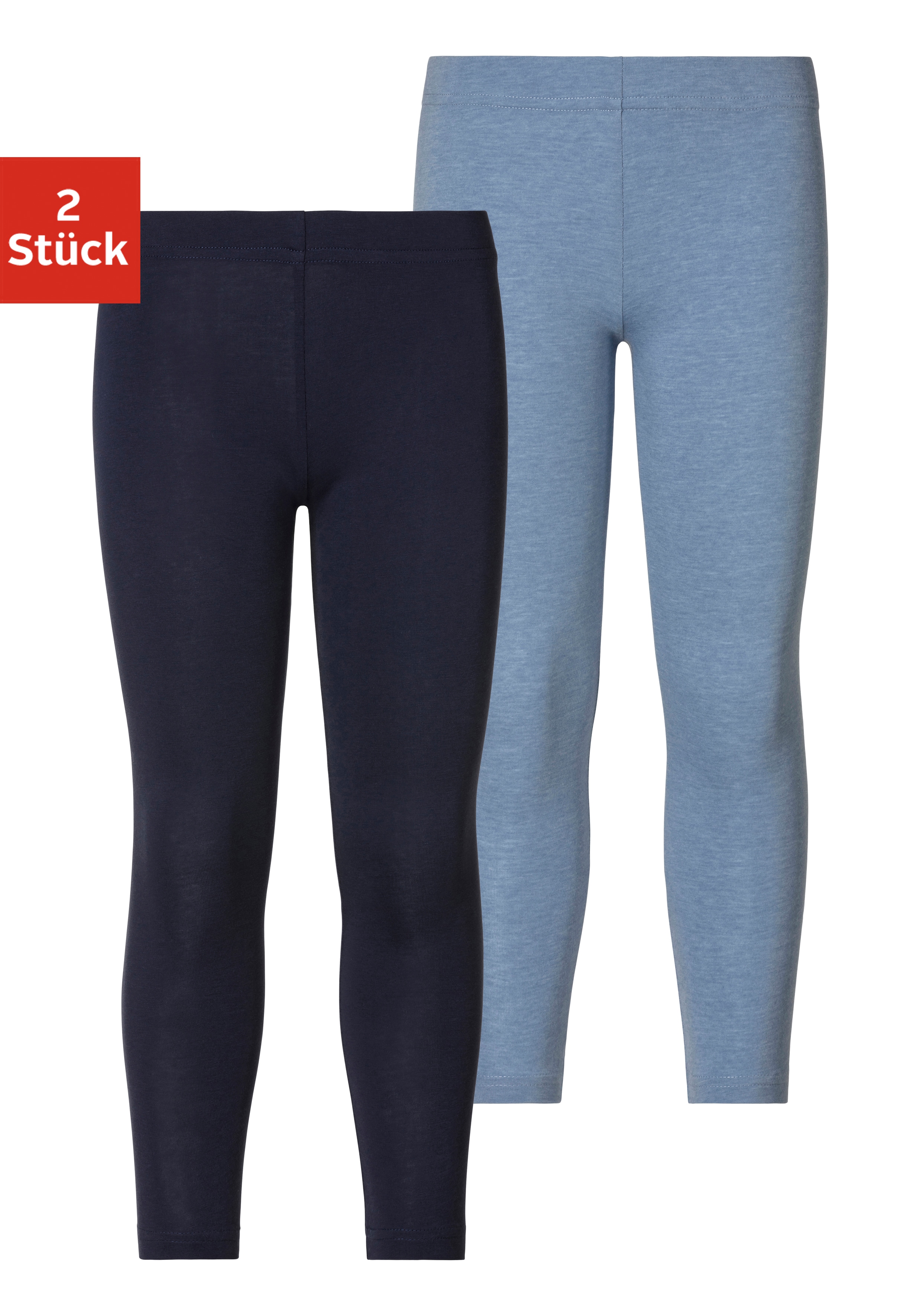 Leggings H.I.S, Kinder, Gr. 116/122, N-Gr, blau (marine), Single Jersey, Obermaterial: 95% Baumwolle, 5% Elasthan. Obermaterial 2: 60% Baumwolle, 35% Polyester, 5% Elasthan, unifarben, Basic, bequem lang, Hosen Leggings, Basic im Doppelpack Image