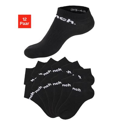 Sportsocken BENCH., Damen, Gr. 43-46, schwarz (12x schwarz), Baumwollmischung, unifarben, elastisch, Socken, Sneakersocken mit klassischem Logoschriftzug Image