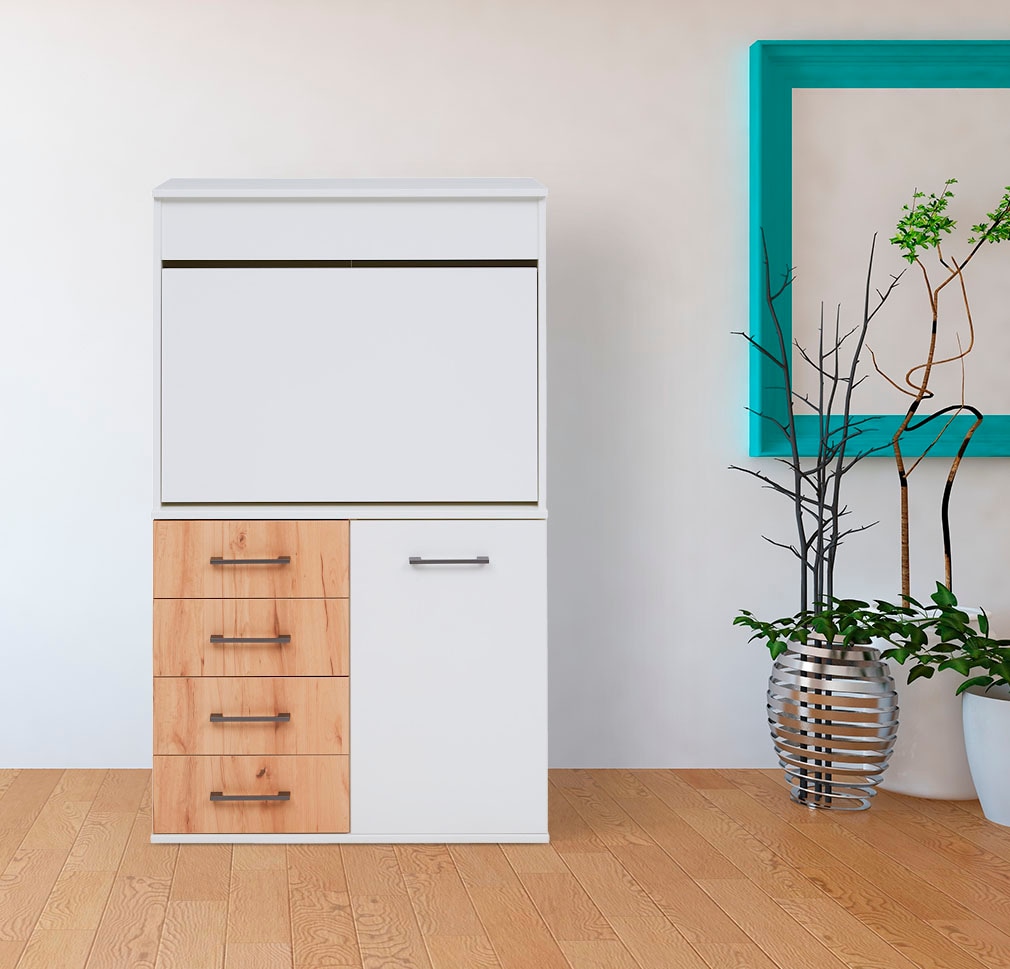 Sekretär PRIESS "Lissabon", braun (lichtweiß, astkernbuche), B:82cm H:139cm T:38cm, Sekretäre, Sekretär