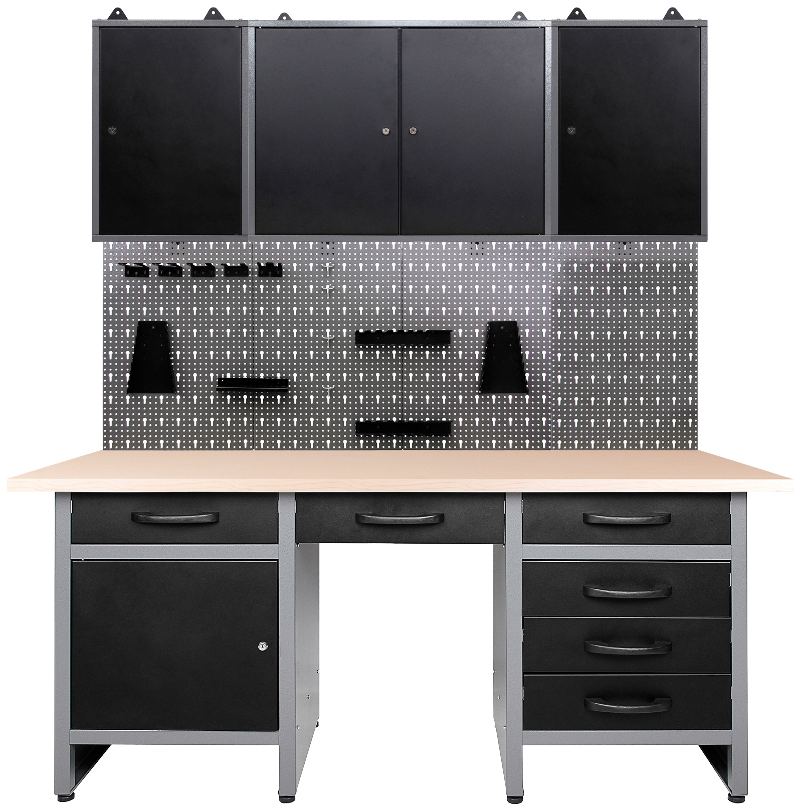 Werkstatt-Set ONDIS24, schwarz (anthrazit, schwarz, grau), B:160cm H:205cm T:60cm, Metall, Werkbänke, 160 cm