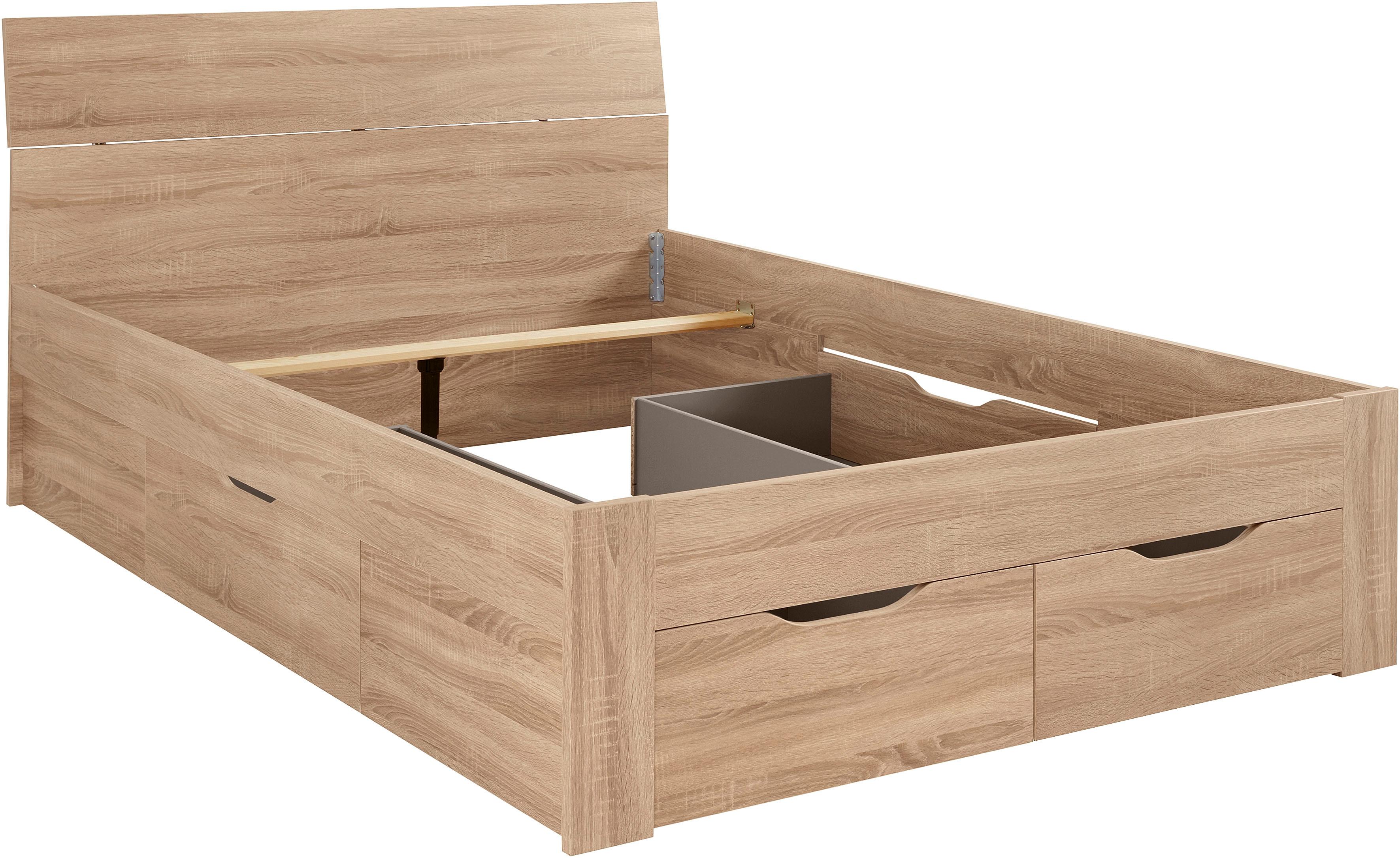 Bett RAUCH "Einzelbett Doppelbett Stauraum FLEXX Breiten 90/140/180 cm", braun (struktureichefarben hell), B:145cm H:90cm L:209cm, Betten, Bett, Einzelbett Doppelbett Stauraum FLEXX Breiten 90/140/180 cm