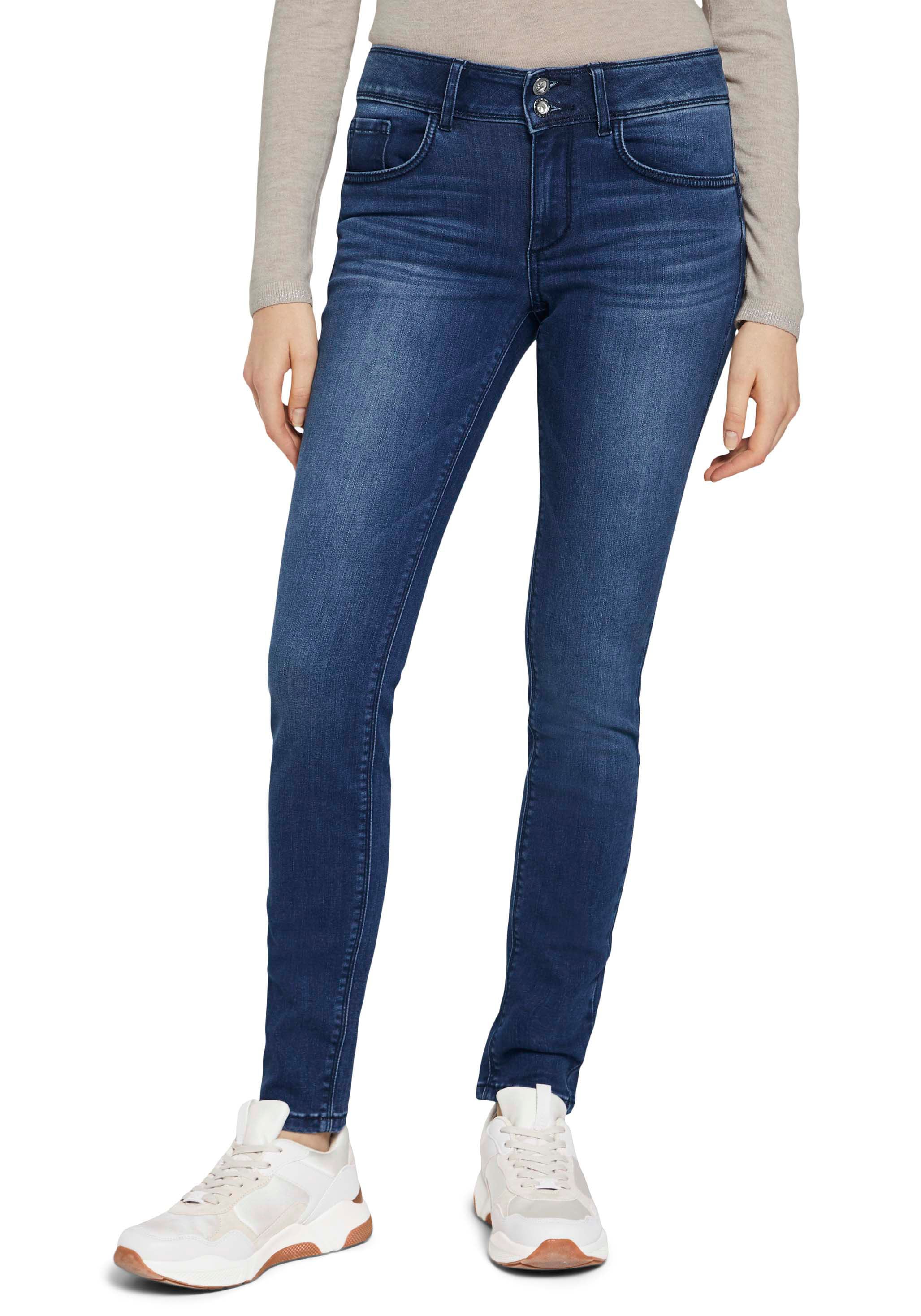 Skinny-fit-Jeans TOM TAILOR "Alexa Skinny", Damen, Gr. 28, Länge 32, grau (schwarz, stone, wash), Denim/Jeans, Obermaterial: 42% Baumwolle, 34% Polyester, 22% Viskose, 2% Elasthan, unifarben, eng normal, Jeans, mit Doppelknopf-Verschluss