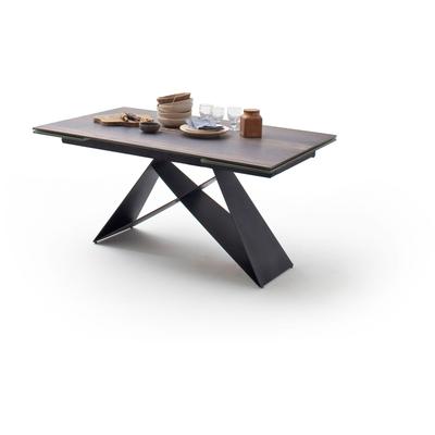 Esstisch MCA FURNITURE "Kobe", braun (holzoptik barrique, schwarz matt lackiert, holzoptik barrique), B:160cm H:75cm T:90cm, Keramik-Sicherheitsglas-Metall Gestell, Tische, Esstisch Glas-Keramik mit Stirnauszug Image