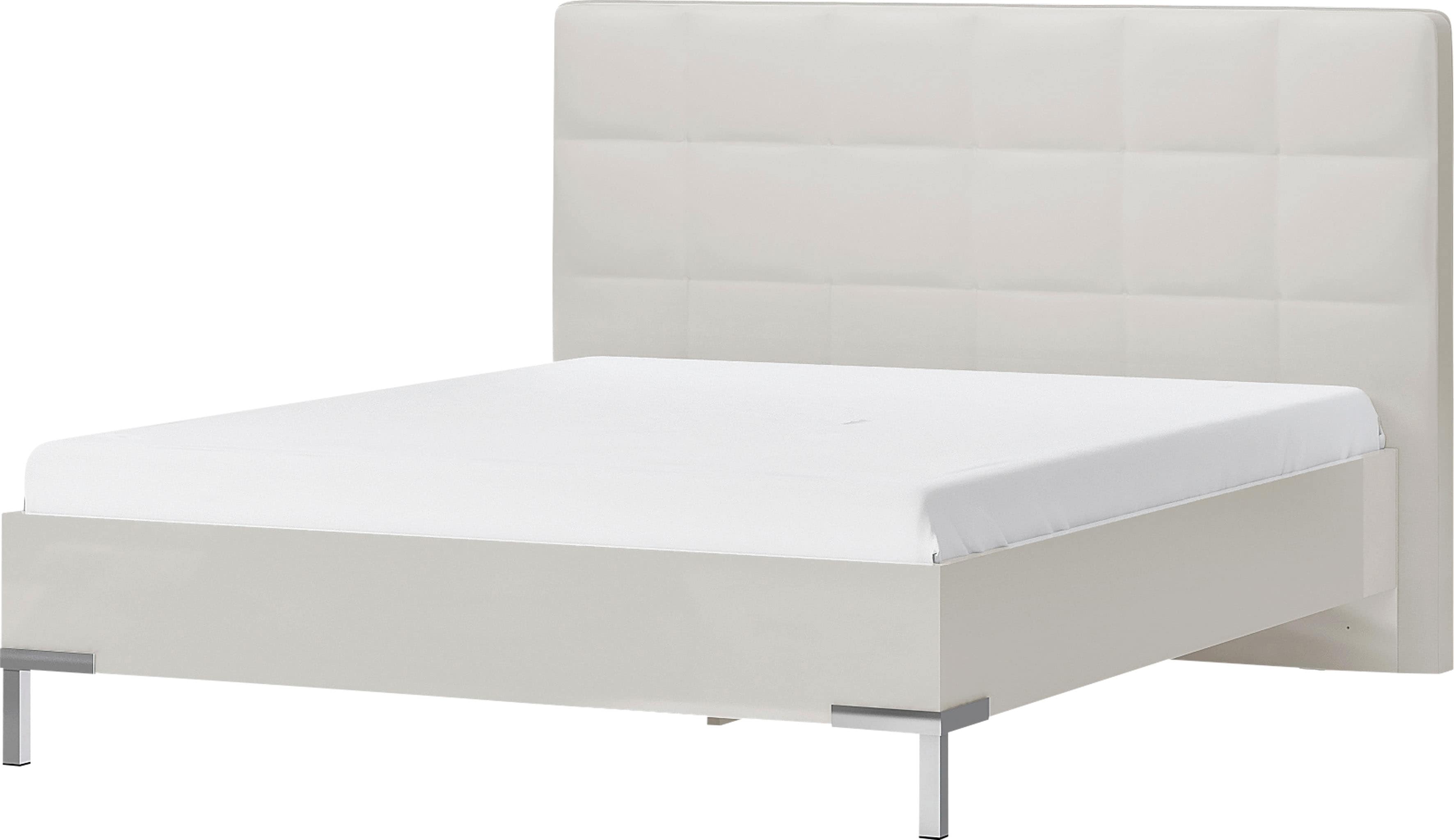 Bett PLACES OF STYLE "Piano, Liegefläche 160x200 oder 180x200cm, FSC-zertifiziert", beige (beige hochglanz, beige, chromfarben), B:180cm H:120cm L:221cm, Betten, mit gepolstertem Kopfteil, UV Lackierung hochglanz beige oder weiß Image