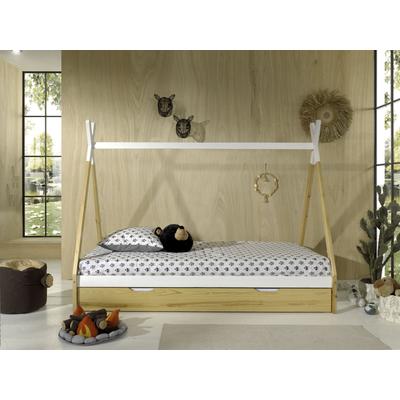 Kinderbett VIPACK "TIPI, Kiefer massiv, 2-farbig lackiert, mit Rolllattenrost", weiß (natur, weiß), B:98cm H:158,2cm L:206cm, Betten, 90/200, wahlweise mit oder ohne Schublade Image