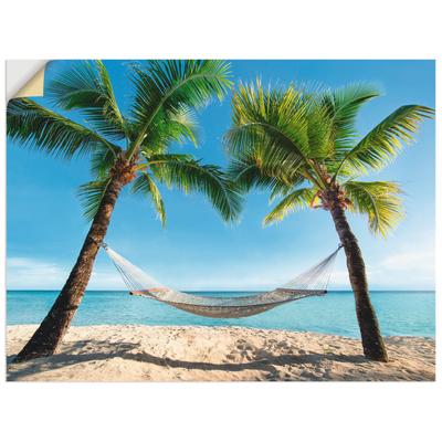 Wandbild ARTLAND "Palmenstrand Karibik mit Hängematte", blau (farbe bild(er): blau), B:60cm H:45cm T:0,1cm, Dekorfolie, Bilder, als Leinwandbild, Poster, Wandaufkleber in verschied. Größen Image