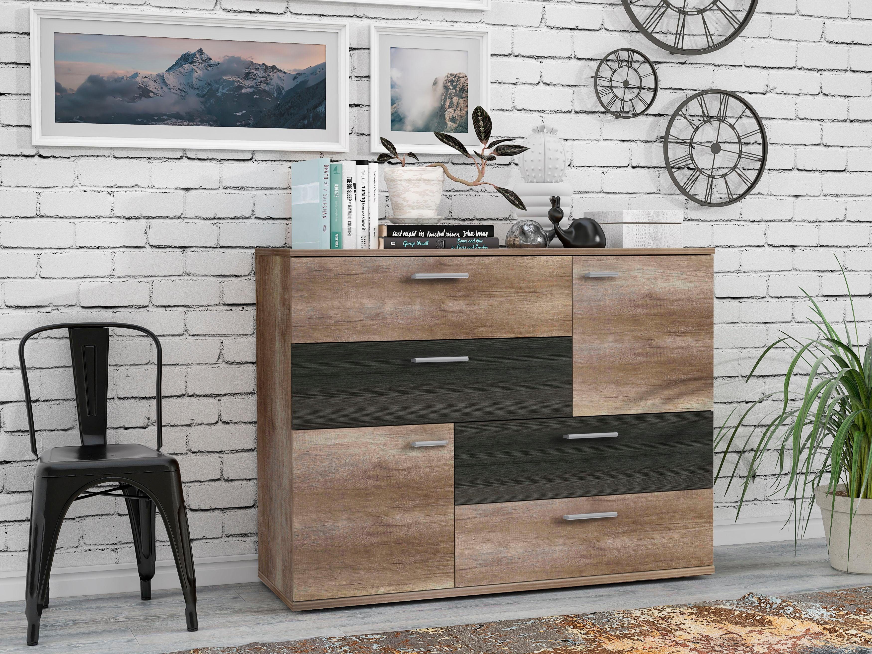 Kommode FORTE "Skive", braun (eiche antik, touchwood), B:125cm H:95,9cm T:41,3cm, Sideboards, Kommode, Breite ca. 125 cm