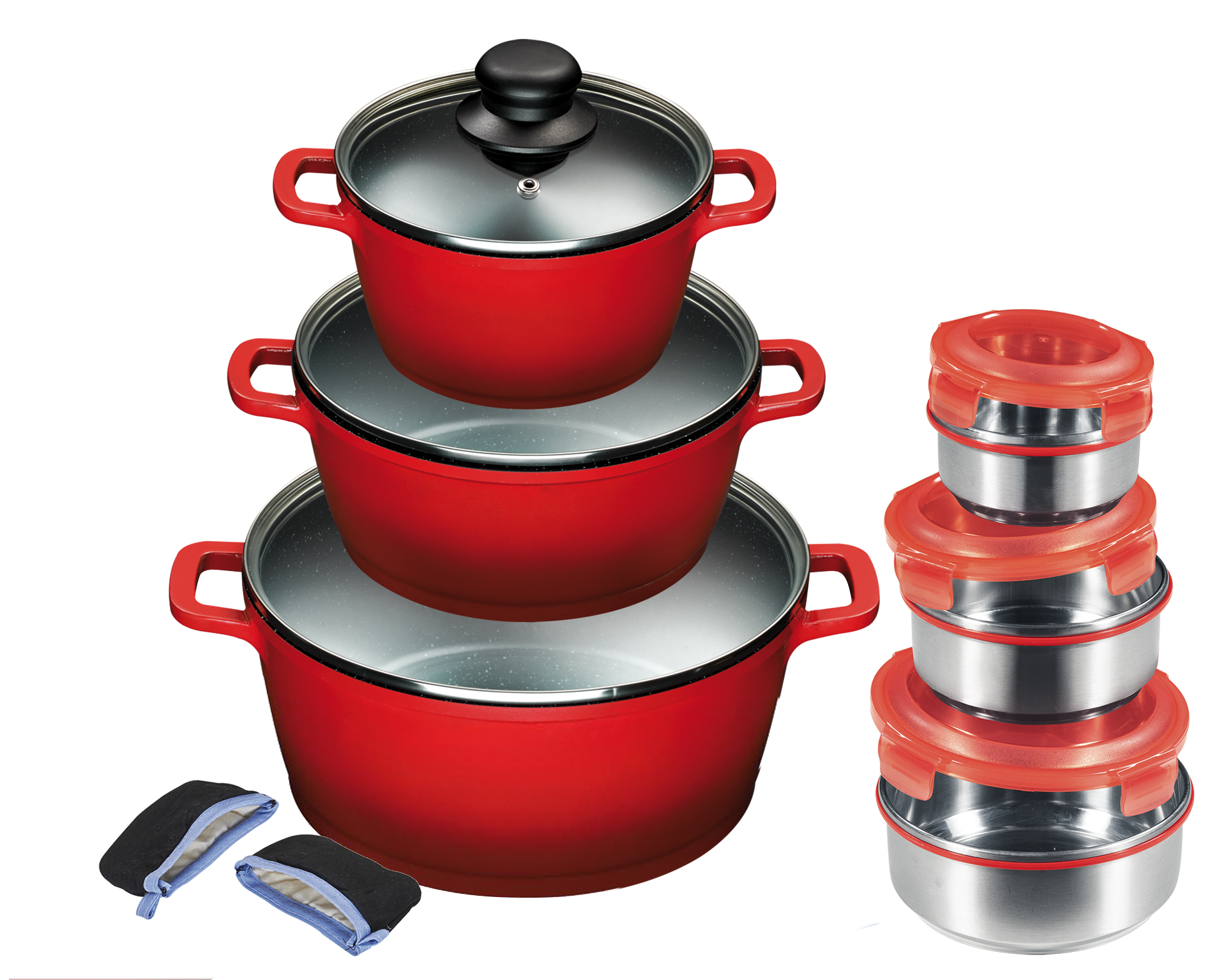 Topf-Set KING "ALUGUSS", silber (edelstahlfarben), Töpfe, Glasdeckel, Induktion,Keramikantihaftbeschichtung Image