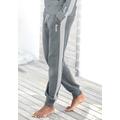 Sweathose BENCH. LOUNGEWEAR, Damen, Gr. 36/38, N-Gr, grau (stone, weiß), Jersey, Interlock, Obermaterial: 60% Baumwolle, 40% Polyester, unifarben mit Farbeinsatz, sportlich, bequem lang, Hosen, mit Seitenstreifen und schmalem Bein