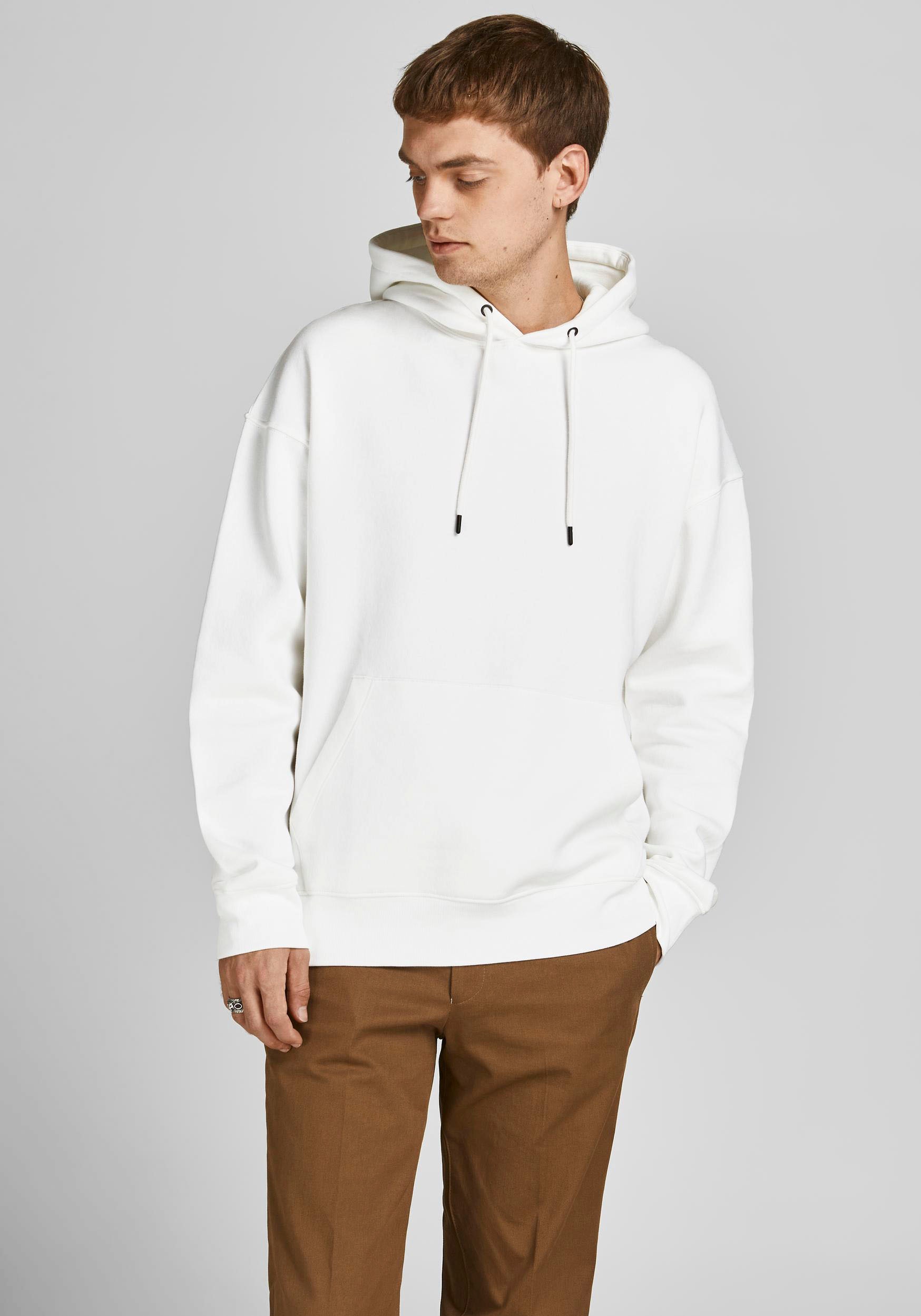 Kapuzensweatshirt JACK & JONES "STAR BASIC SWEAT HOOD", Herren, Gr. XL, weiß, angeraute Sweatware, Obermaterial: 70% Baumwolle, 30% Polyester, unifarben, bequem, Rundhals, Sweatshirts