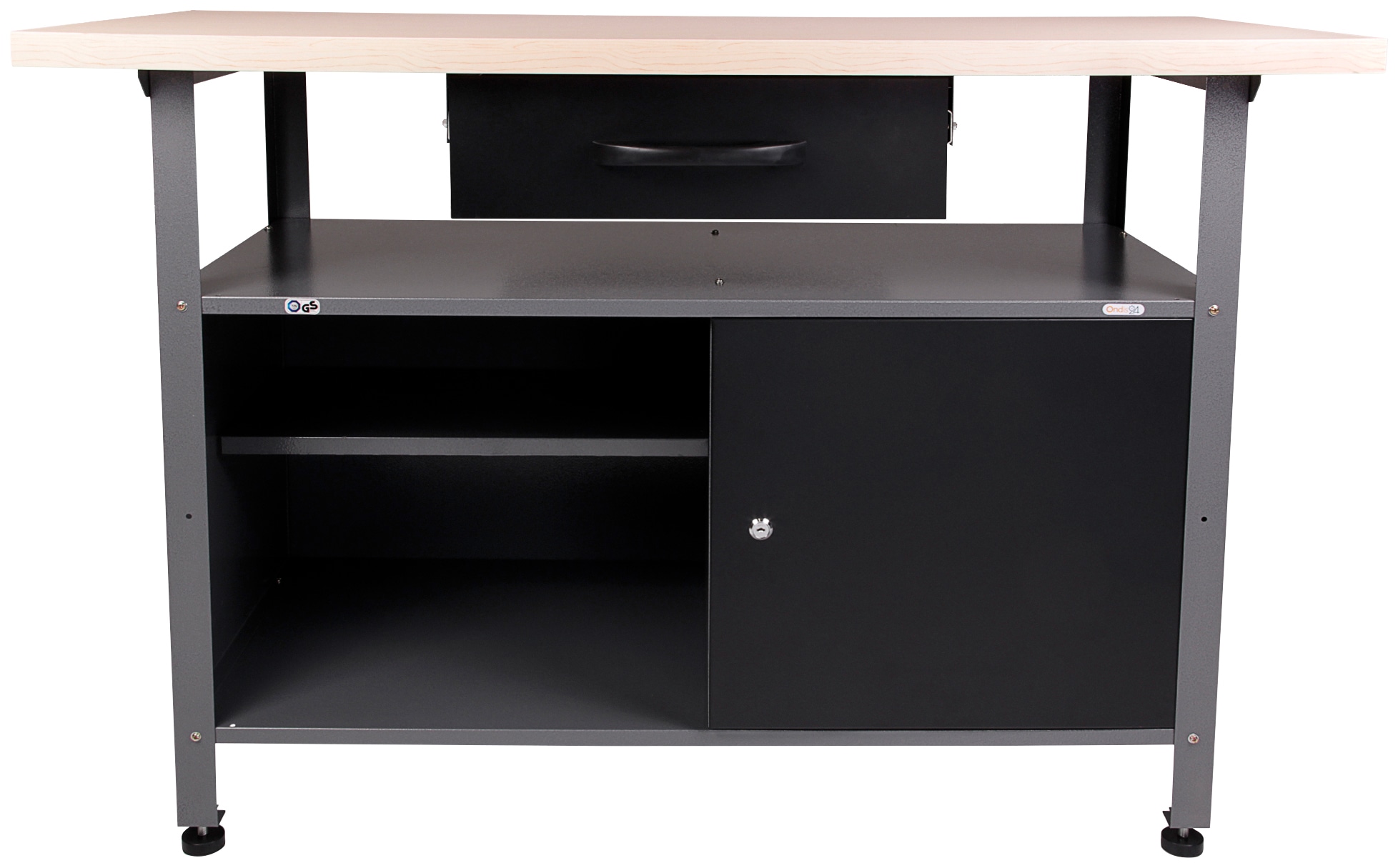 Werkbank ONDIS24 "Klaus", schwarz (schwarz, anthrazit), B:120cm H:85cm T:60cm, Metall, Werkbänke, höhenverstellbar, ca. 120 x 60 x 85 cm