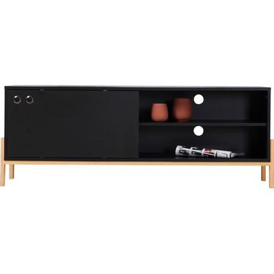 Lowboard INOSIGN "Melia", schwarz (schwarz, natur), B:140cm H:51,5cm T:35cm, MDF, Massivholz, Sideboards, Kommode mit Kabeldurchführungen Image