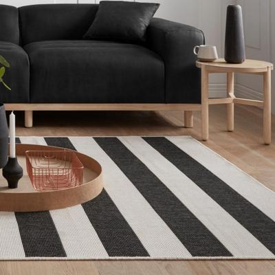 Teppich MY HOME "Alan Wendeteppich" Gr. 2, schwarz-weiß (schwarz, weiß), B:80cm H:5mm L:150cm, Kunstfaser, Teppiche, beidseitig nutzbar, Streifen, Scandi, wetterfest, für In- und Outdoor Image