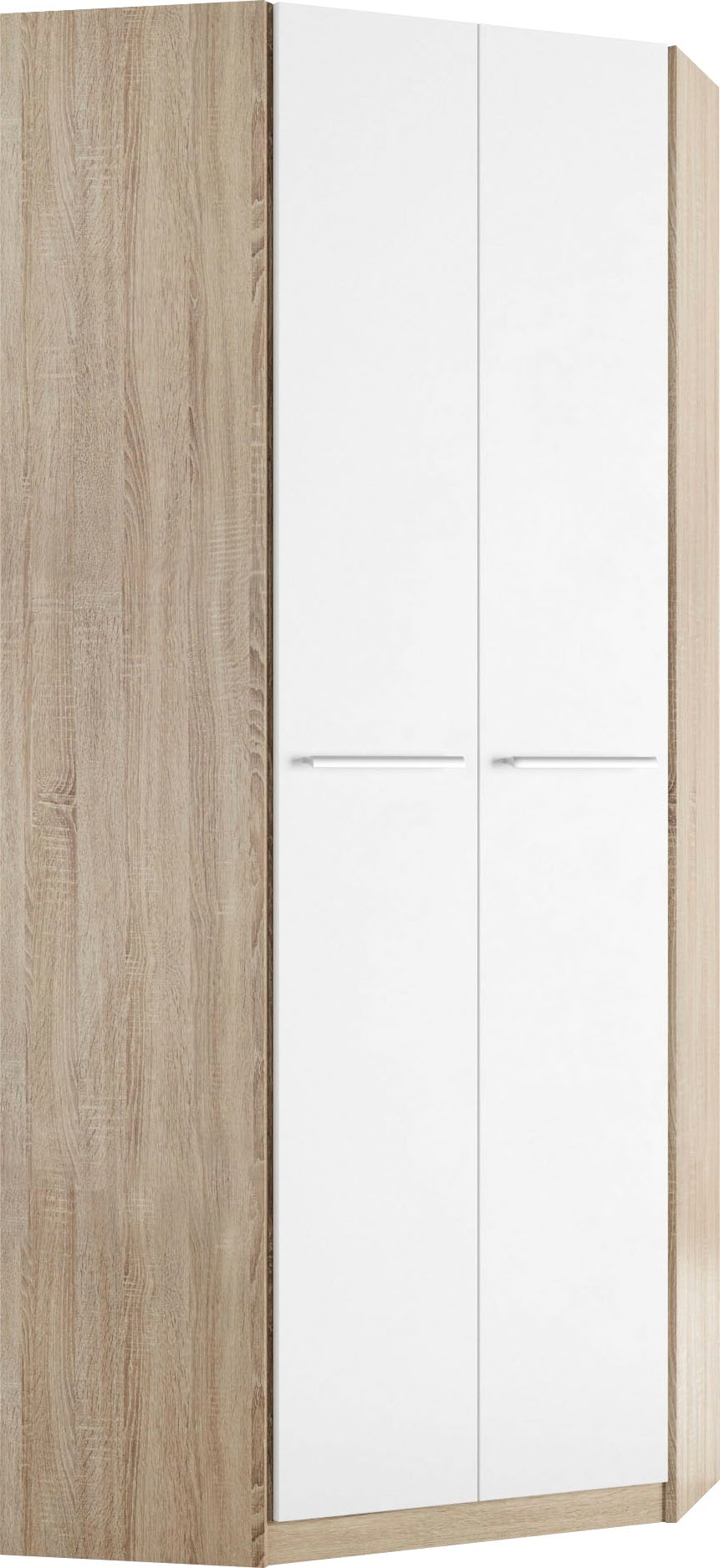 Eckkleiderschrank PRIESS "Barcelona Kleiderschrank Ecklösung Raumwunder", weiß (struktureichefarben hell, weiß), B:78cm H:193cm T:78cm, Holzwerkstoff, Schränke, Eckkleiderschrank, in 2 Tiefen Schrank Eckschrank Garderobe