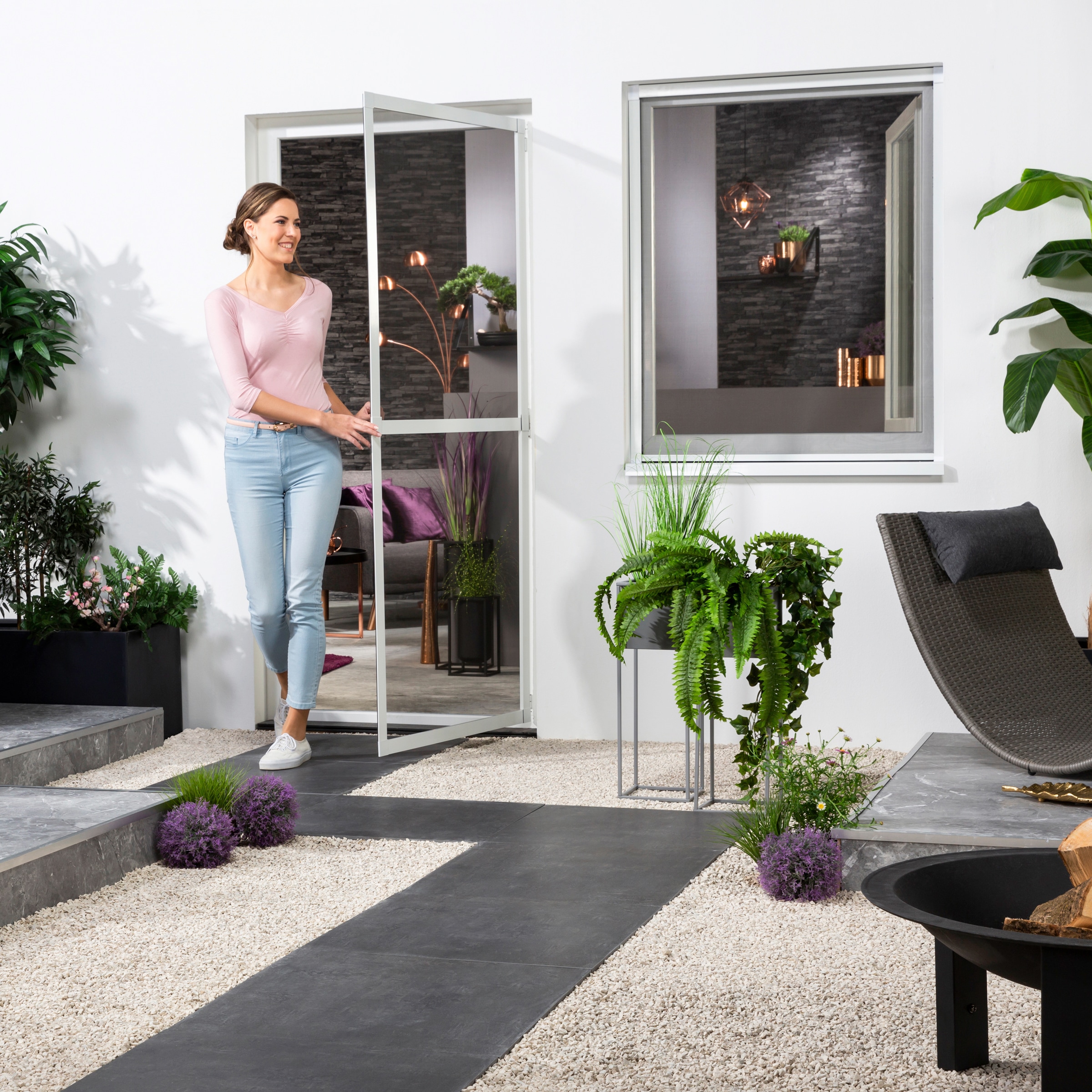 Insektenschutz-Tür HECHT INTERNATIONAL "COMPACT", weiß (rahmen: weiß gewebe: anthrazit), B:100cm H:210cm, Insektenschutzgitter, BxH: 100x210 cm, Rahmen: weiß, Gewebe: anthrazit, kürzbar