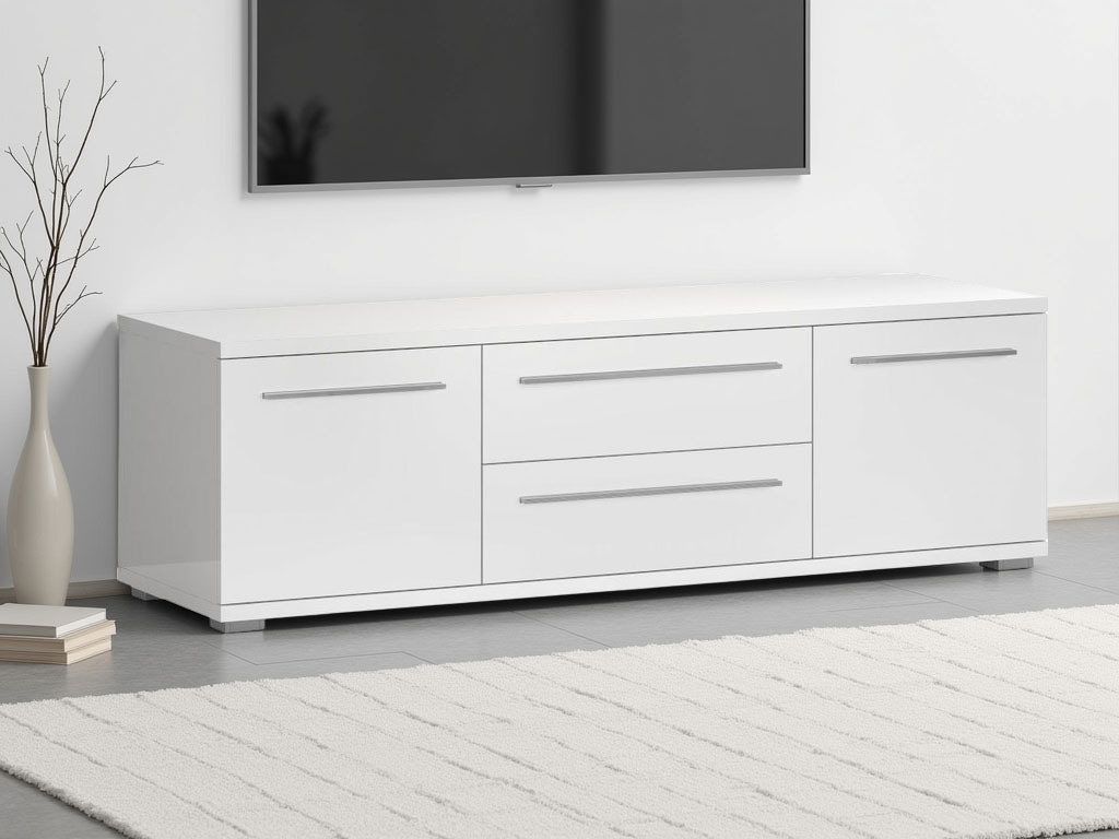 Lowboard PLACES OF STYLE "Piano TV-Kommode in Breite 165 oder 180 cm mit Soft-Close-Funktion", weiß (weiß hochglanz), B:165cm H:46,2cm T:45,2cm, Spanplatte, Sideboards, Hochglanz UV-lackiert, Br 180 cm mit versch. Tür- und Schubkastenmaße