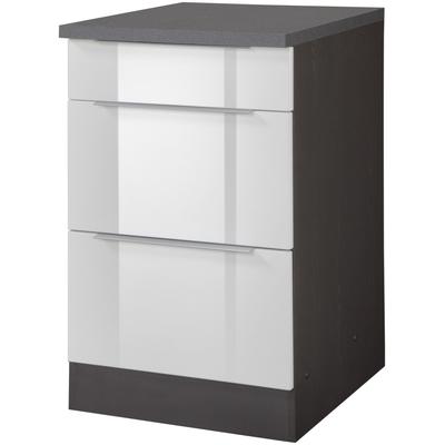 Unterschrank KOCHSTATION "KS-Brindisi", weiß (weiß hochglanz, grafit), B:50cm H:85cm T:60cm, MDF, Holzwerkstoff, Schränke, 50 cm breit, inklusive 2 großer Auszüge Image