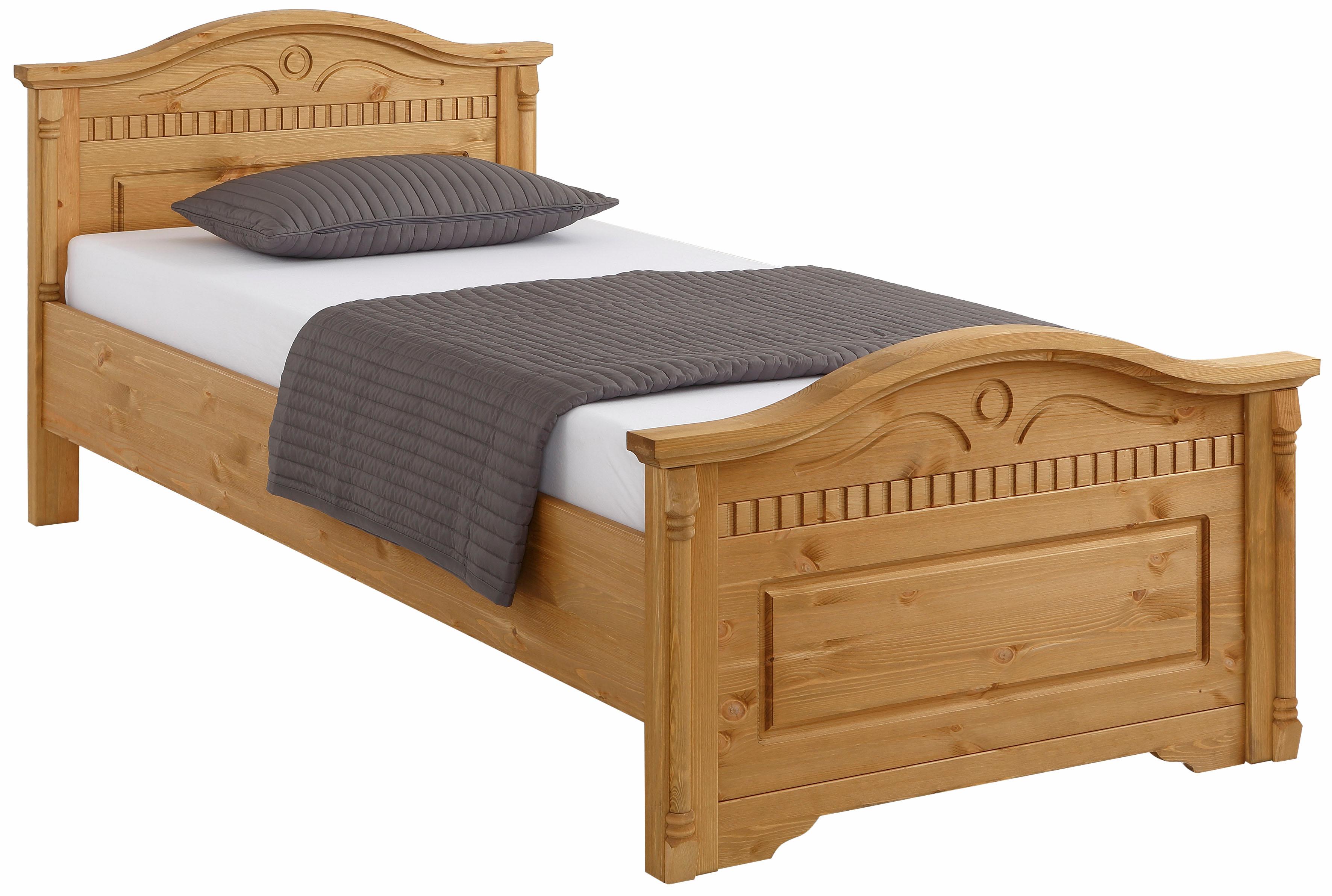 Massivholzbett OTTO HOME "Graz, hohe Belastbarkeit, klassischer Landhausstil, FSC zertifiziert", beige (gelaugt, geölt), B:101,8cm L:209cm, Betten, Massivholzbett, mit dekorativen Fräsungen, inklusive Lattenrost