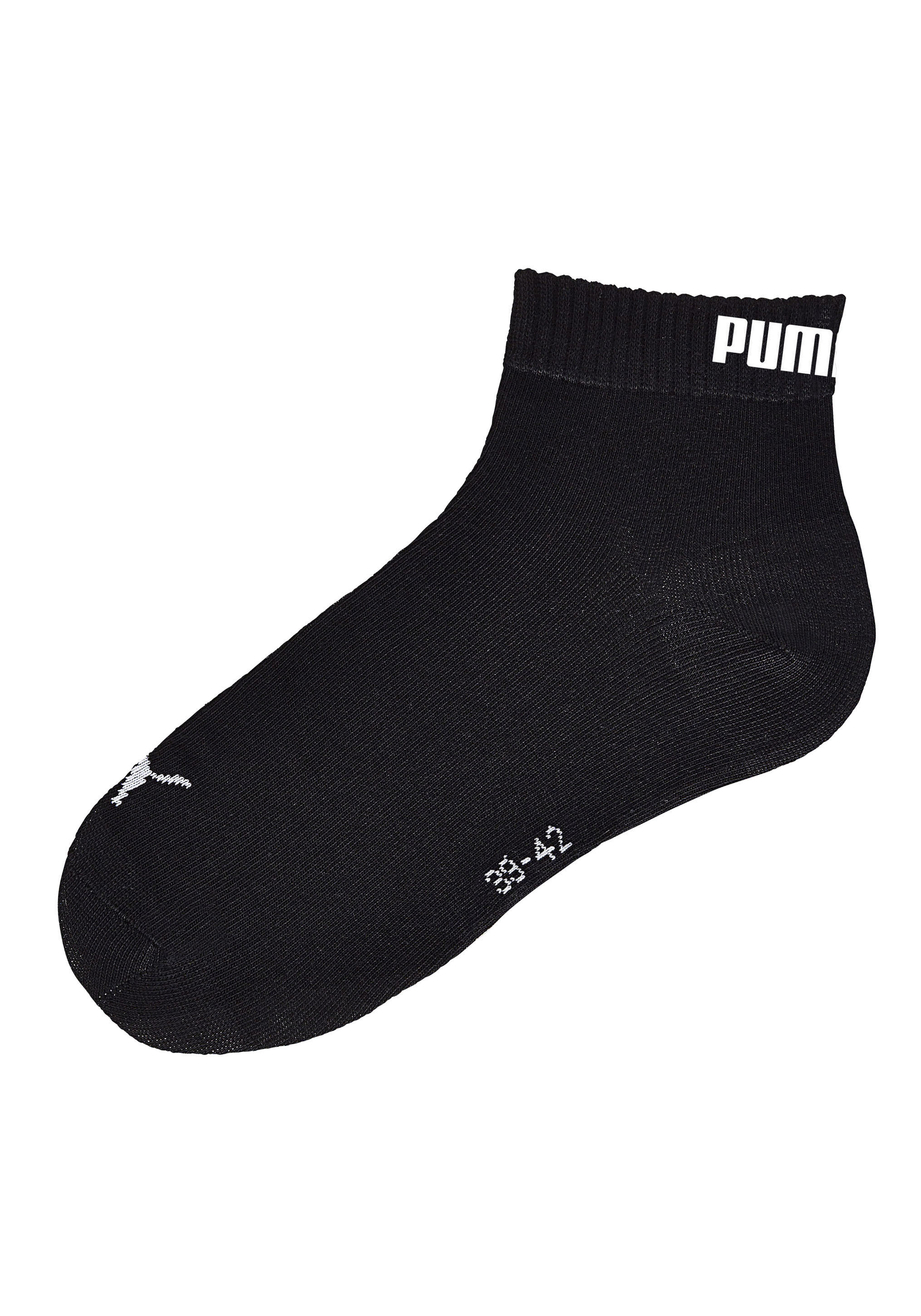 Kurzsocken PUMA, Damen, Gr. 39-42, schwarz (9x schwarz), Baumwollmischung, bedruckt, unifarben, elastisch, Socken, Atmungsaktiv, feuchtigkeitsregulierend, Rippenbündchen, Topseller Image