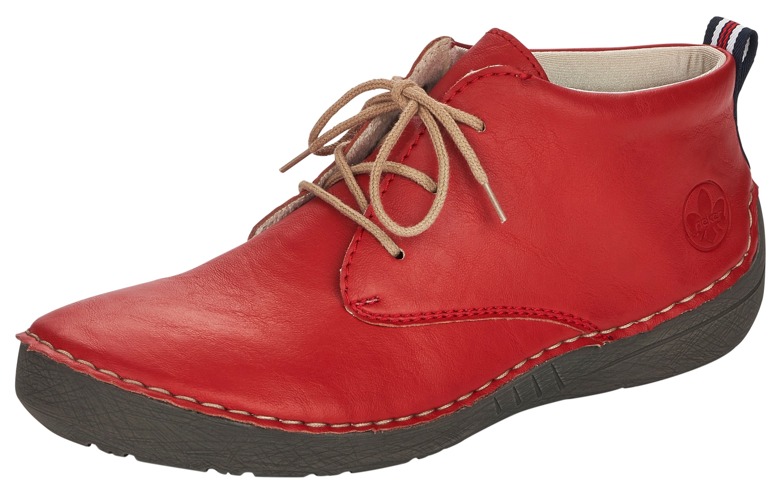 Schnürboots RIEKER, Damen, Gr. 37, rot, Lederimitat, Schuhe Schnürboots, Stiefelette, Schnürstiefelette mit Rahmennaht