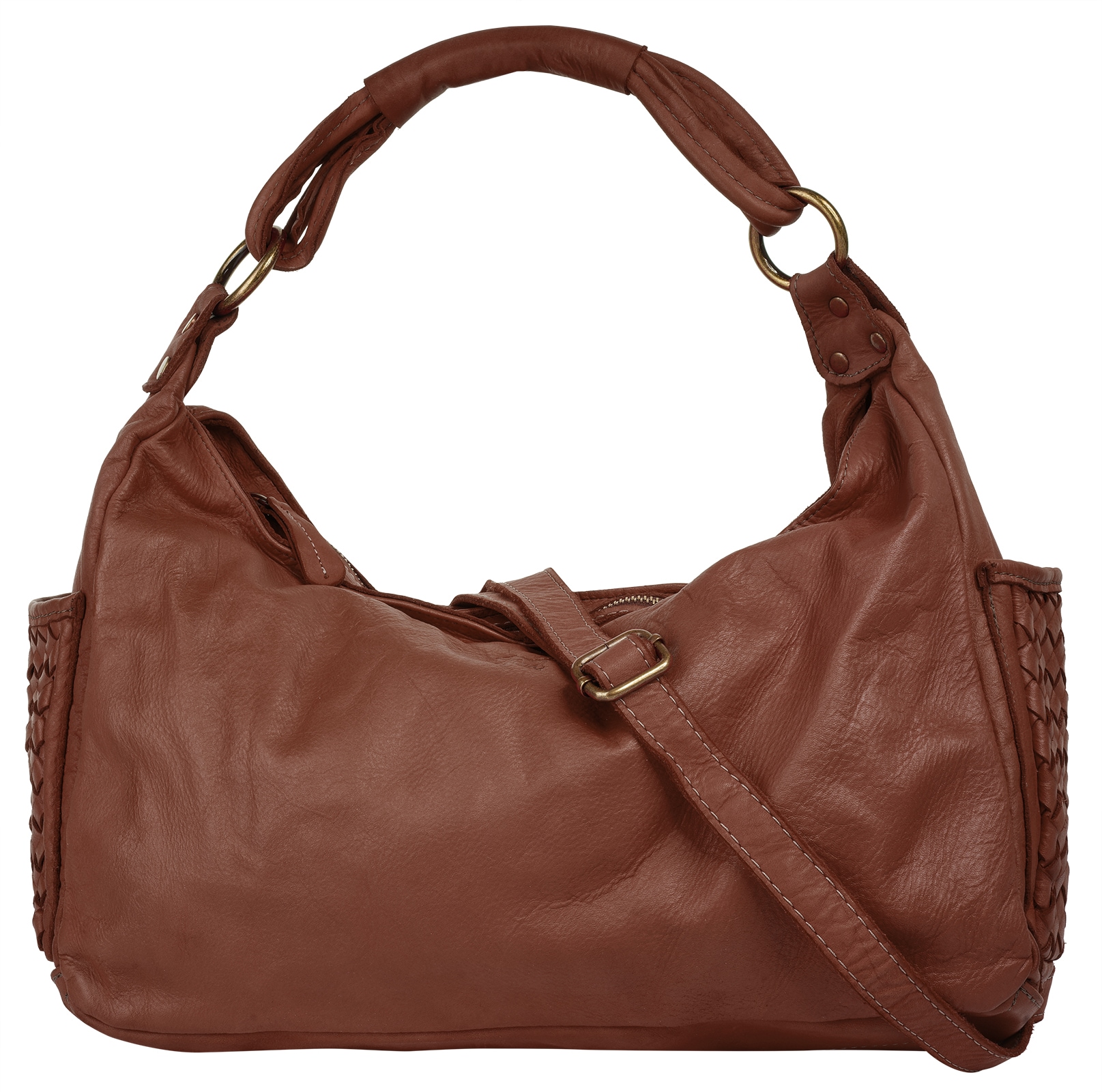 Henkeltasche SAMANTHA LOOK, Damen, Gr. B/H/T: 35cm x 30cm x 12cm onesize, braun (cognac), Leder, vintage, Taschen, echt Leder, Made in Italy Image