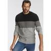 Rundhalspullover MAN'S WORLD "Bis Größe 5 XL", Herren, Gr. 4XL (68/70), bunt (schwarz, hellgrau, grau), Feinstrick, Obermaterial: 75% Baumwolle, 25% Polyacryl, colorblocking, casual, normal, Rundhals, Langarm Rippstrickbündchen, Pullover, mit...