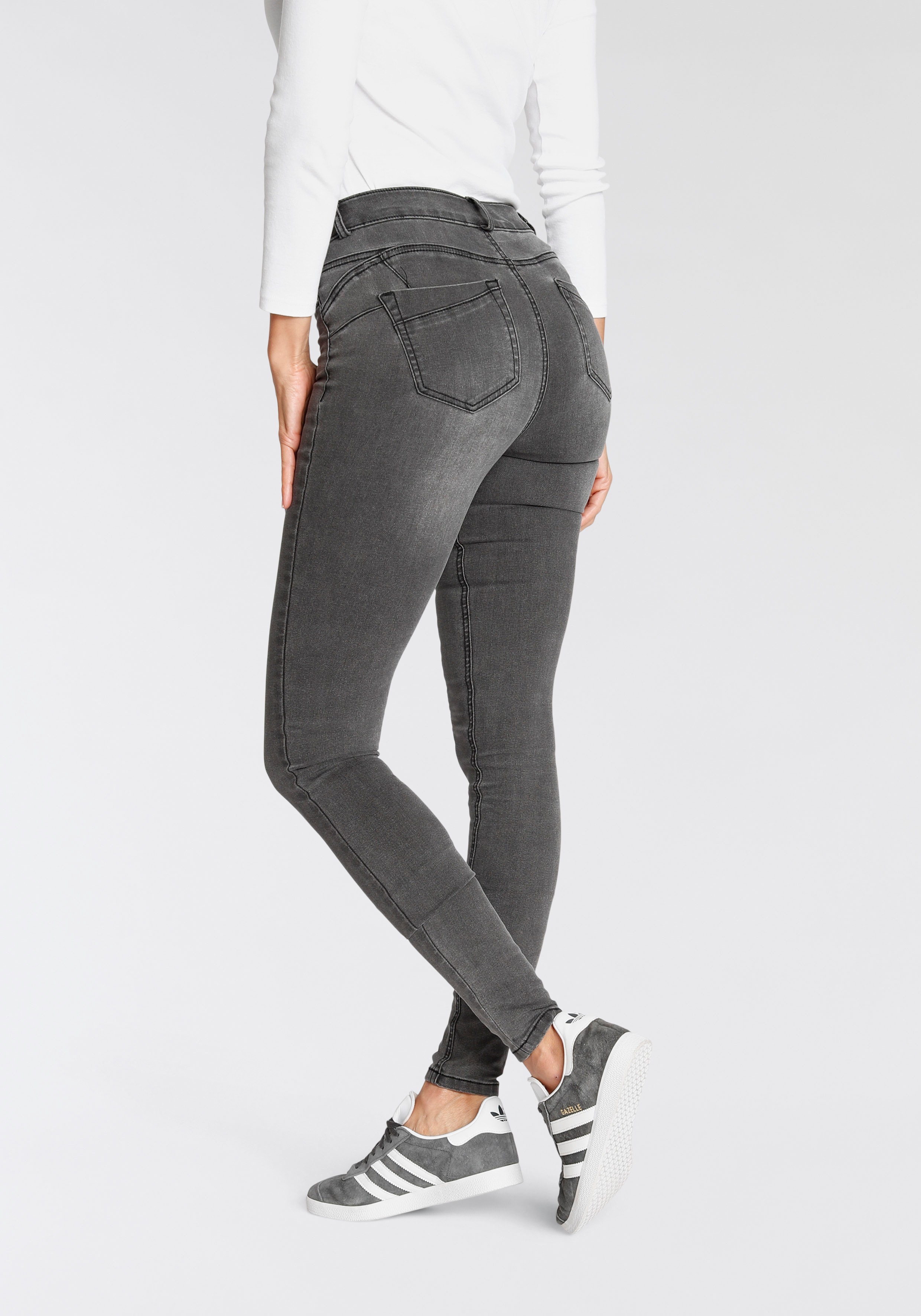 Skinny-fit-Jeans ARIZONA "Ultra Stretch", Damen, Gr. 38, N-Gr, grau (grau used), Denim/Jeans, Obermaterial: 63% Baumwolle, 32% Polyester, 5% Elasthan, skinny fit lang, Jeans, skinny-fit, betonte Taille, shaping-Effekt, high Waist Image